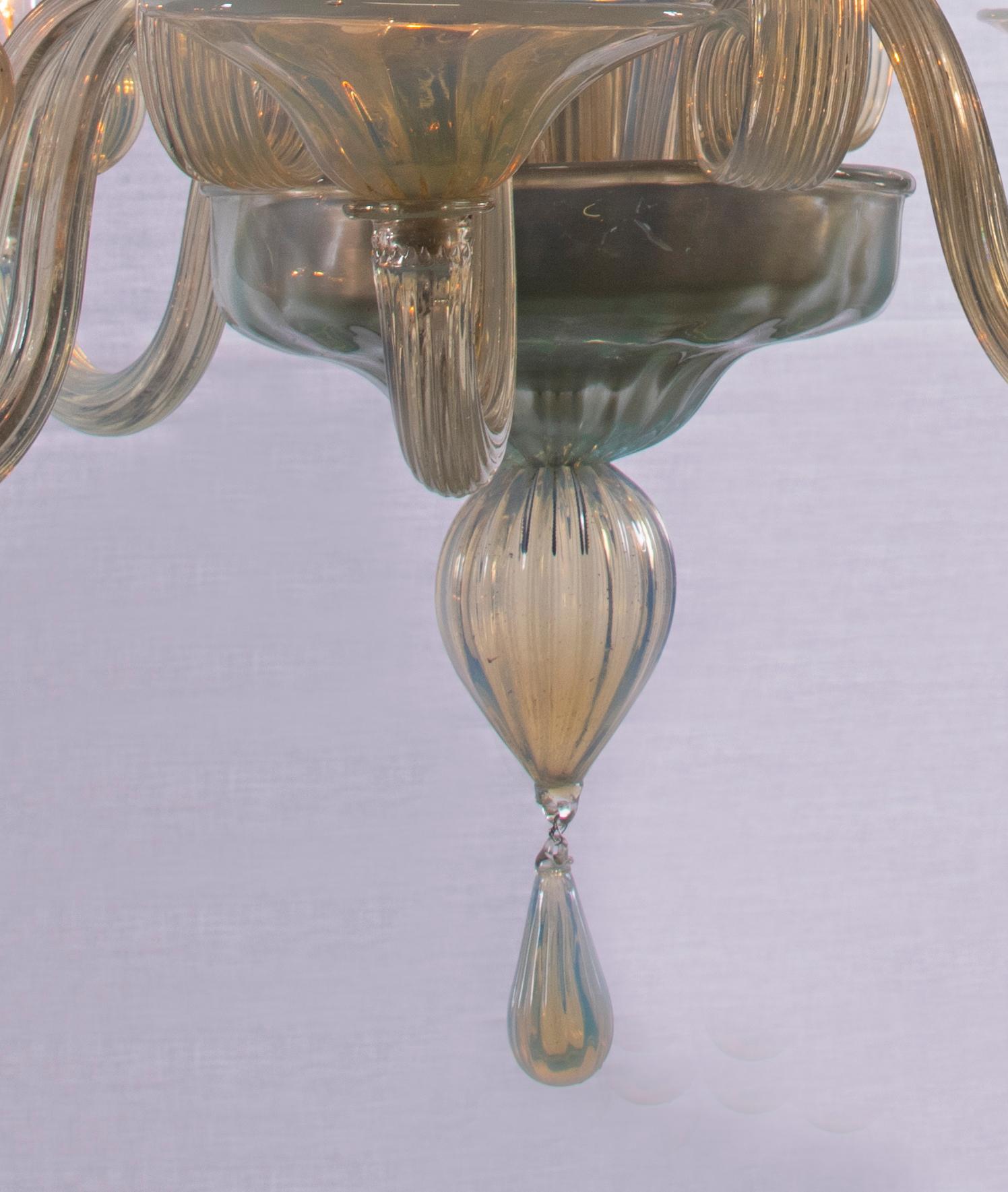 Other Hand Blown Italian Murano Glass Vintage Opalino Rigadin Chandelier Pendant For Sale