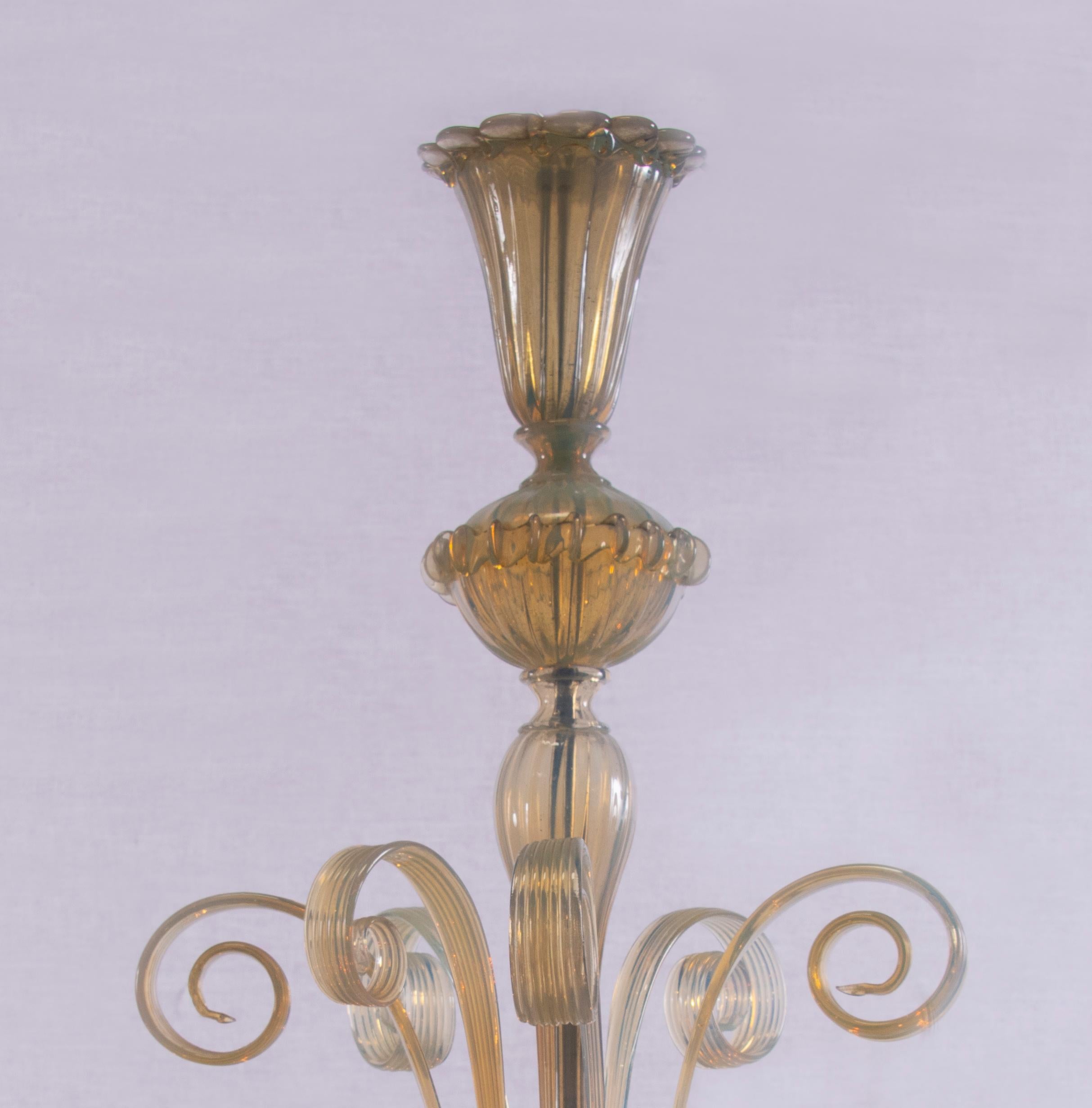 Hand-Crafted Hand Blown Italian Murano Glass Vintage Opalino Rigadin Chandelier Pendant For Sale