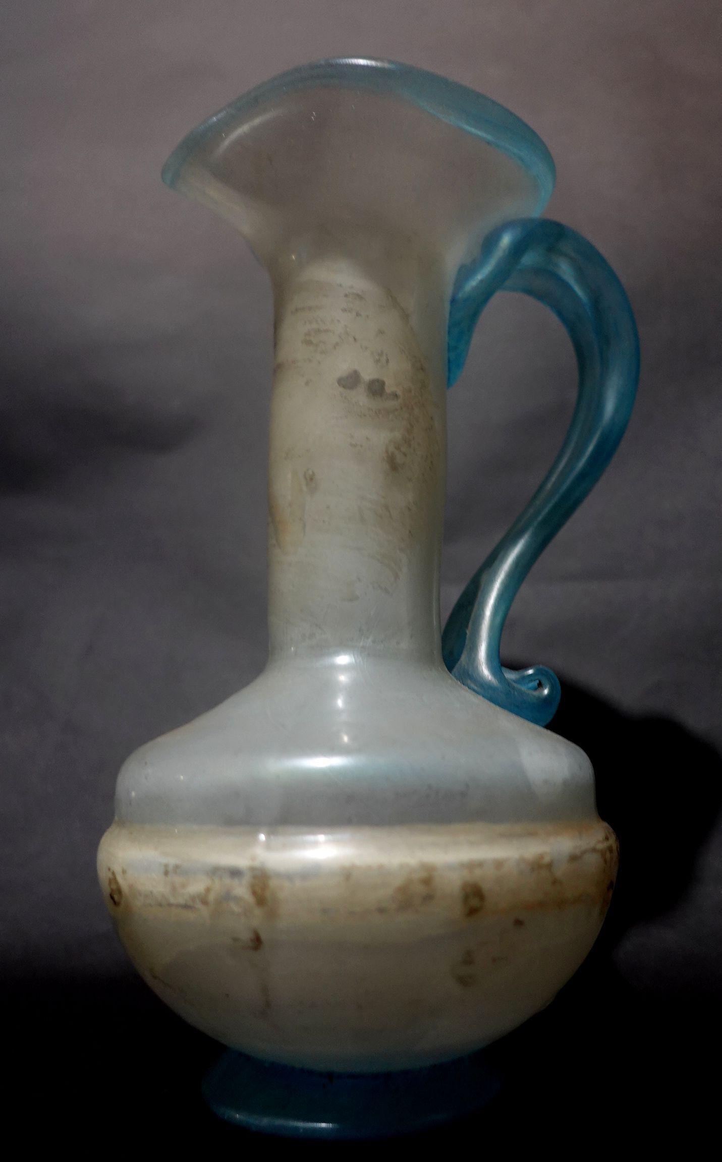 Vintage Opaque Blue Art Glass Pitcher, Italy For Sale 4