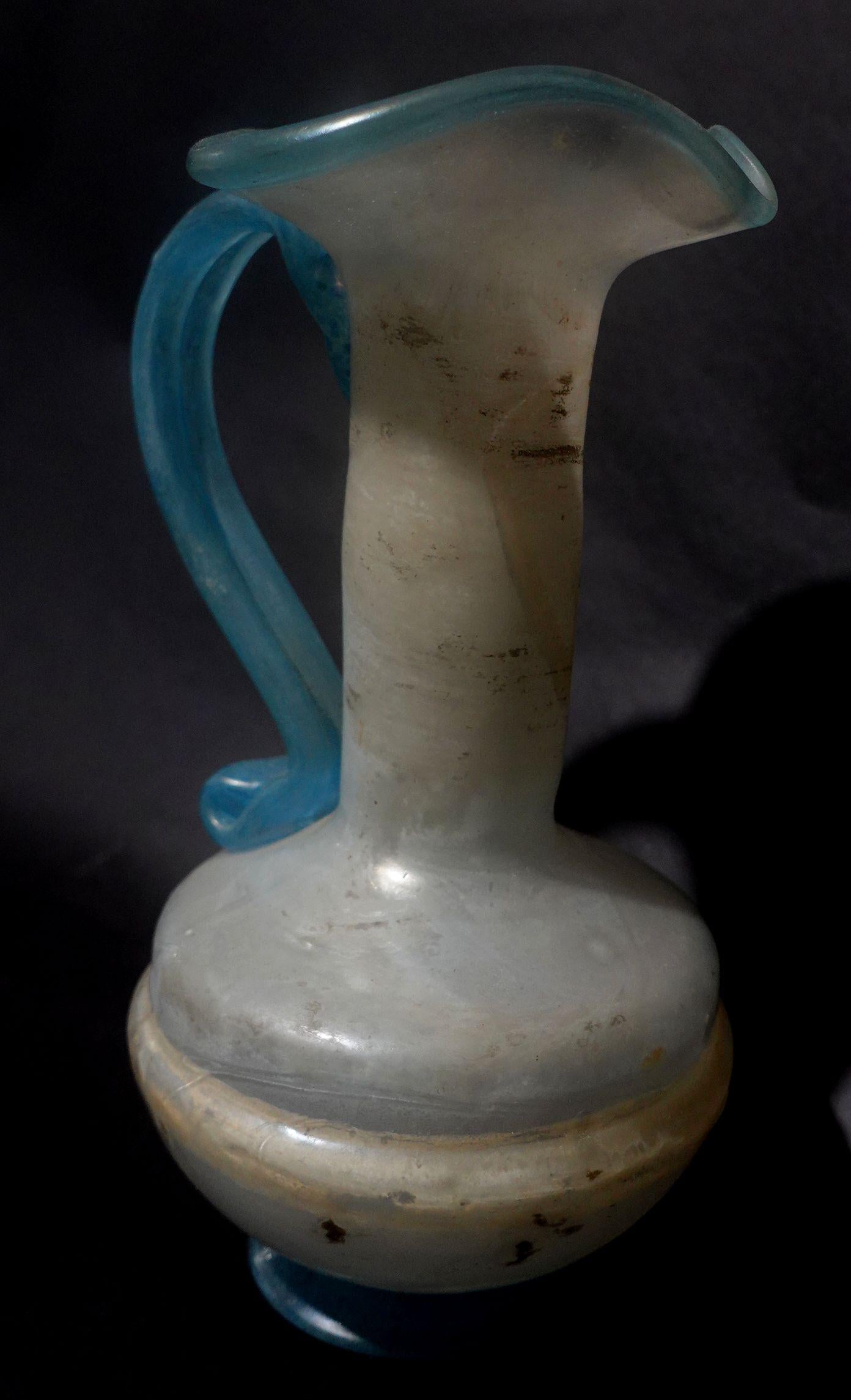 Vintage Opaque Blue Art Glass Pitcher, Italy For Sale 1