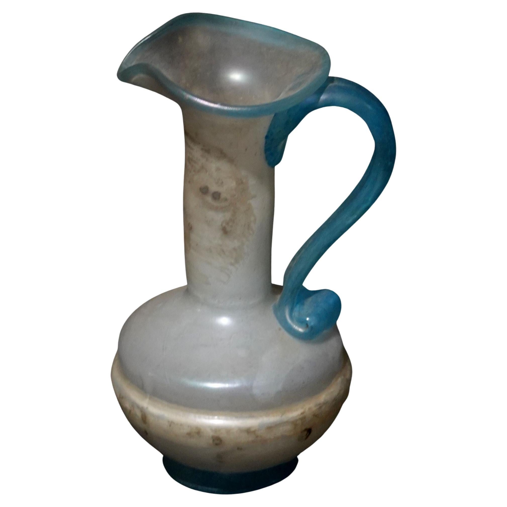 Vintage Opaque Blue Art Glass Pitcher, Italy For Sale