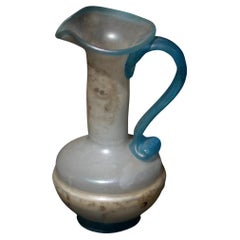 Vintage Opaque Blue Art Glass Pitcher, Italy