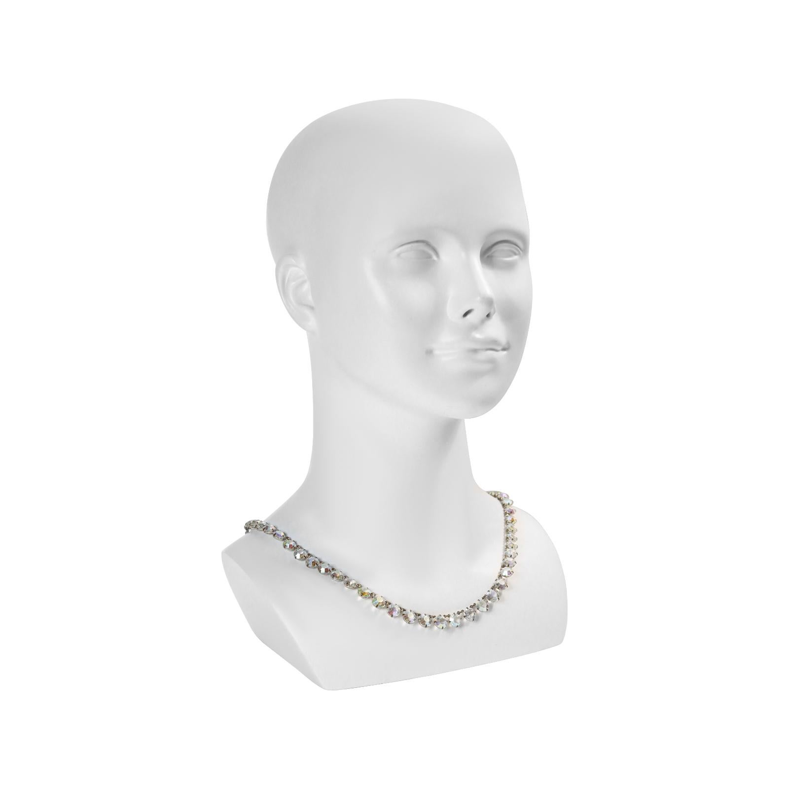 Women's or Men's Vintage Open Back Crystal Aurora Borealis Long Necklace Circa 1960s For Sale