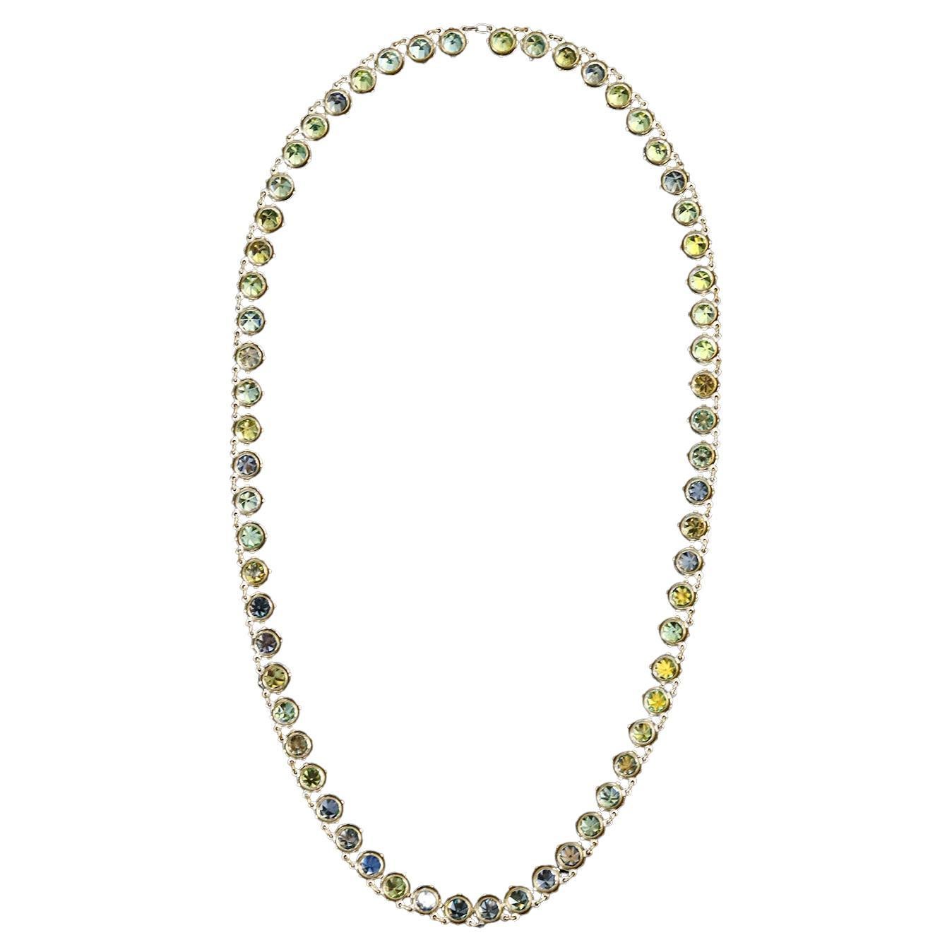 Vintage Open Back Crystal Aurora Borealis Long Necklace Circa 1960s For Sale