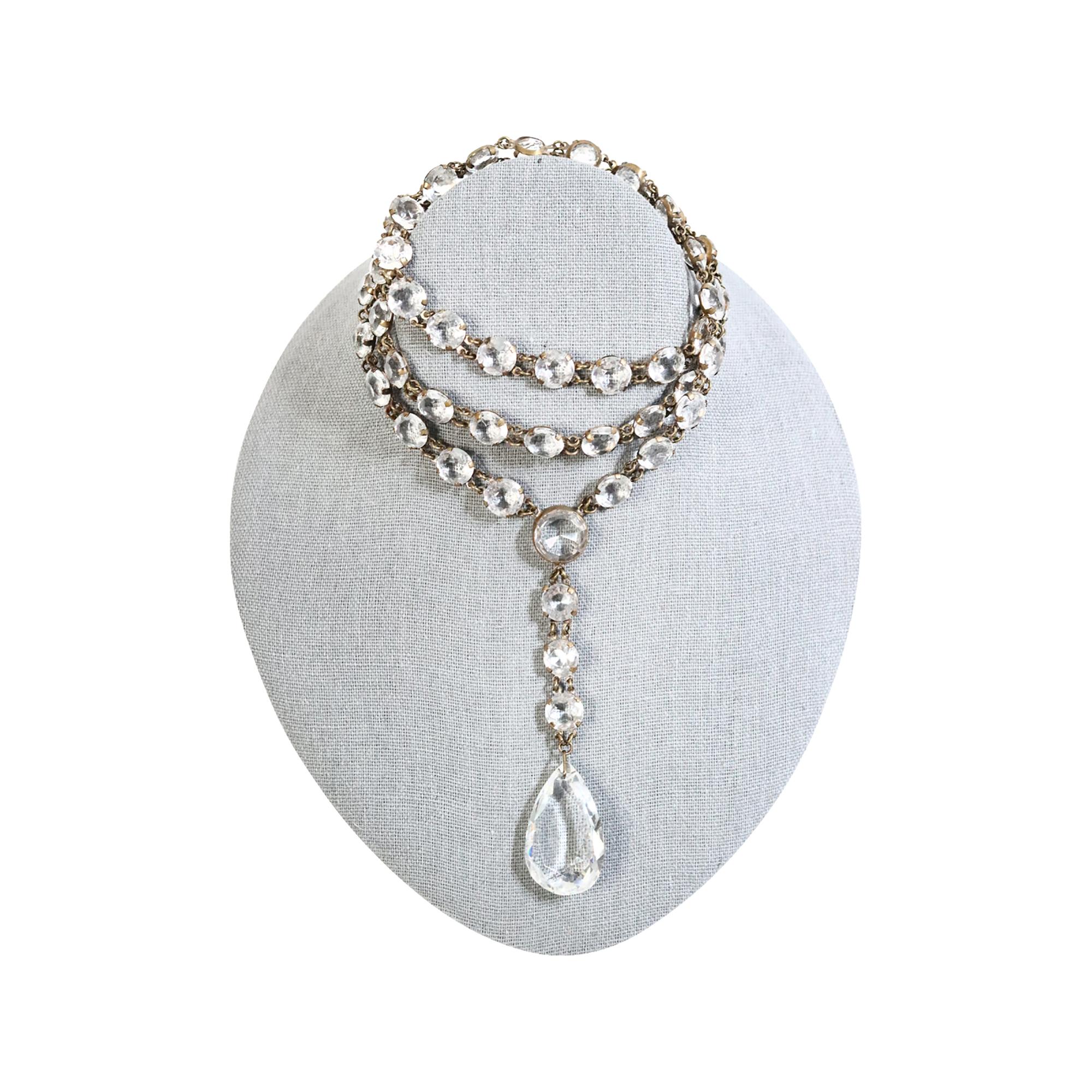 Vintage Open Back Crystal Long Necklace with Dangling Piece Circa 1920s For Sale 2