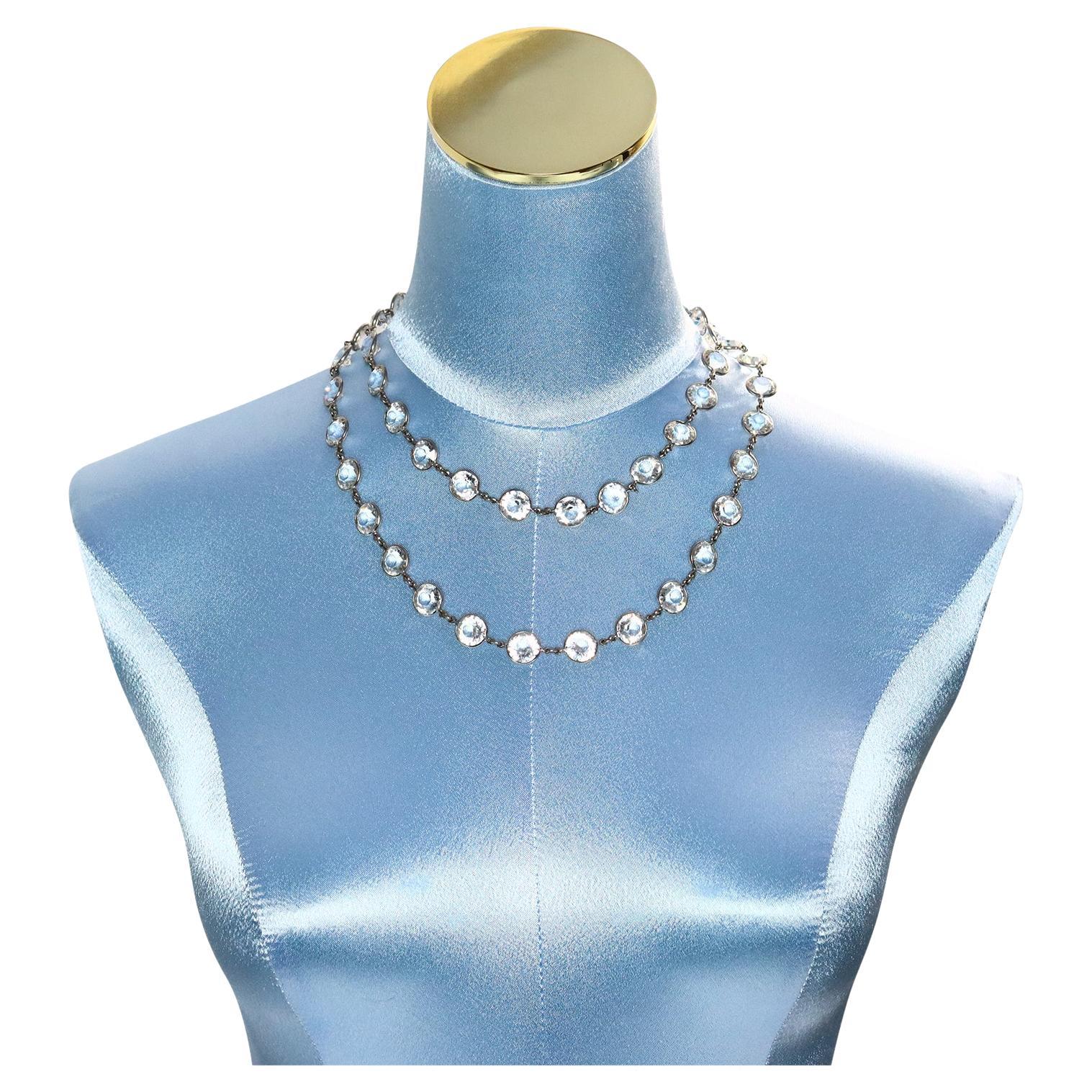 Vintage Open Back Crystal Sautoir Necklace.  Stunning. Should be one of those need be pieces in your wardrobe.  Can be wrapped double or worn long.  The crystals have been faceted like a diamond would be with the bottom portion at a tip so the