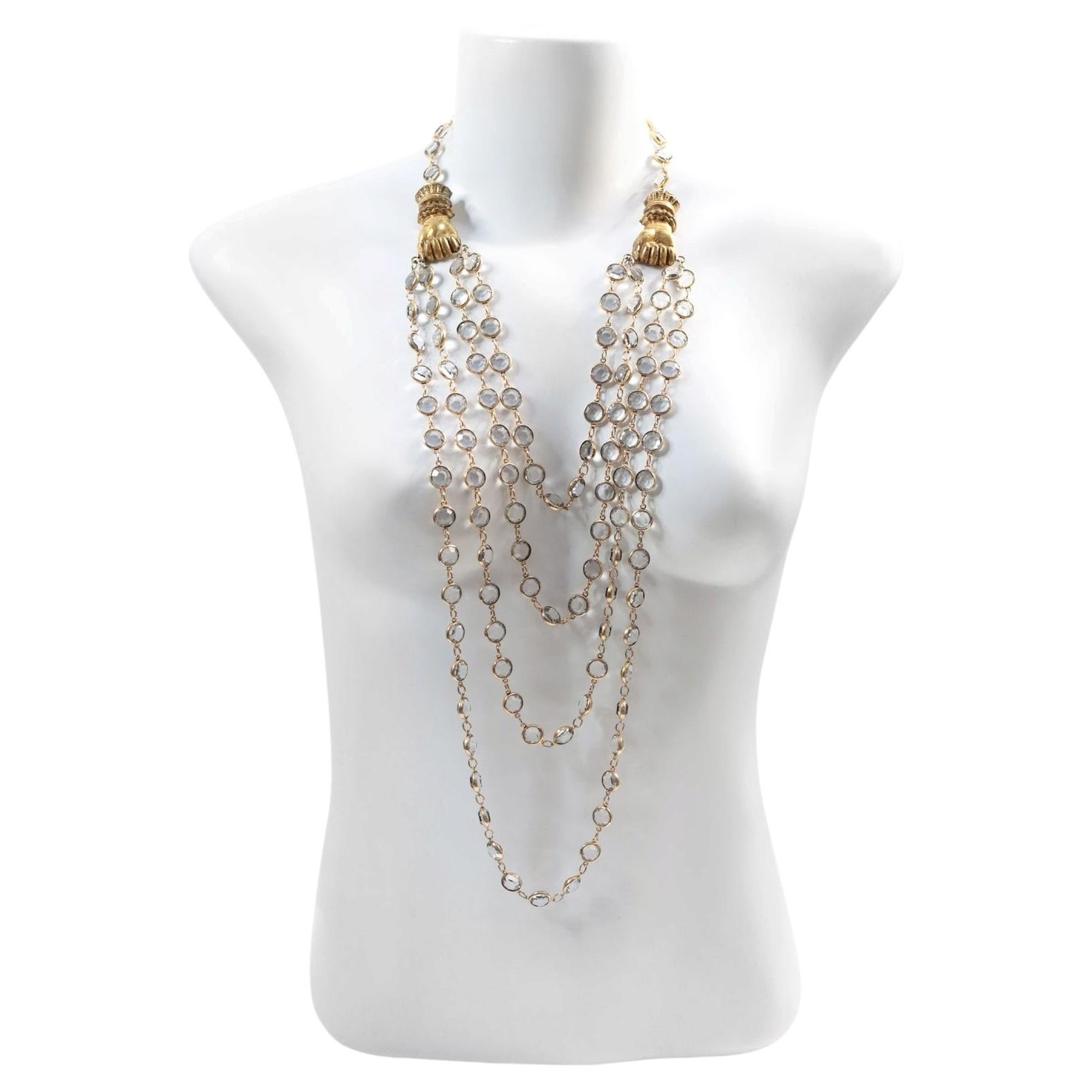 Vintage Open-Back Crystal Necklace with Antique Gold Hands, 1990s