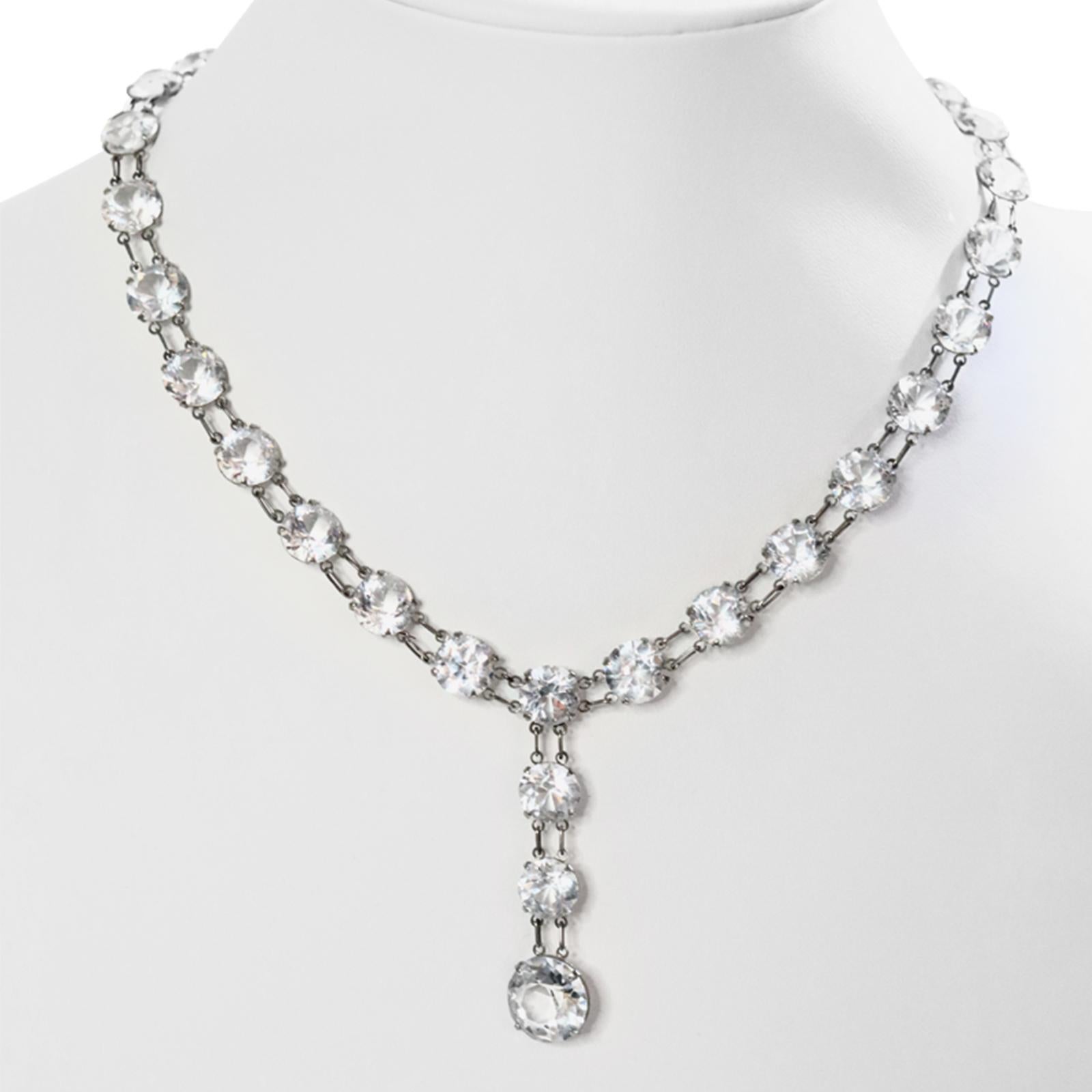 Vintage Open Back Crystal Necklace with Dangling Piece Circa 1920s For Sale 5
