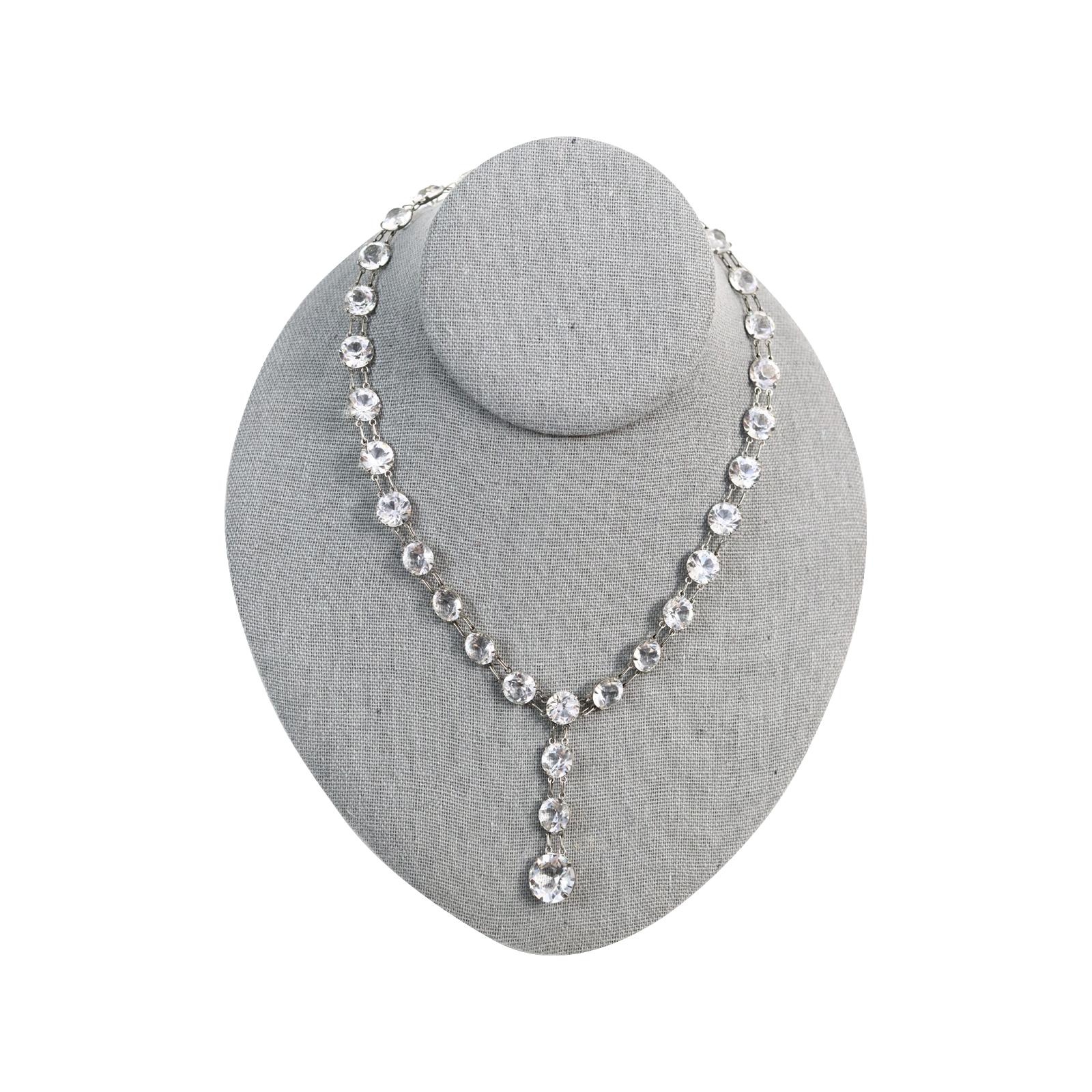 Vintage Open Back Crystal Necklace with Dangling Piece. The crystals are in a silver tone base with double links holding them.  These look like diamonds on the skin and are just magnificent. The biggest dealers from India sell these necklaces in
