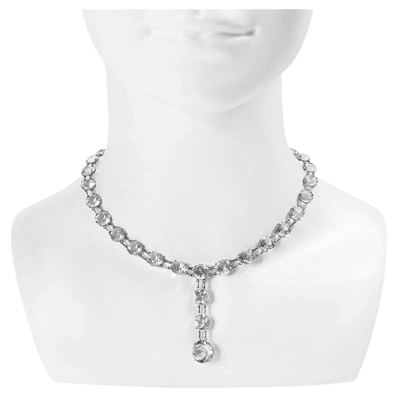 Women's or Men's Vintage Open Back Crystal Necklace with Dangling Piece Circa 1920s For Sale