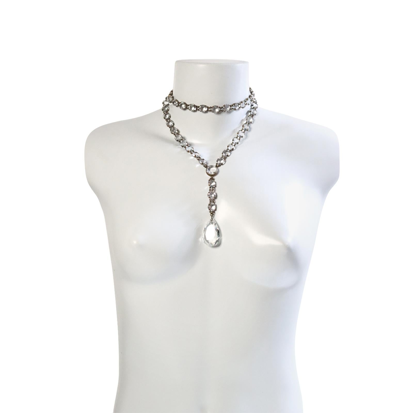Vintage Open Back Crystal Sautoir Necklace with Dangling Piece For Sale 11
