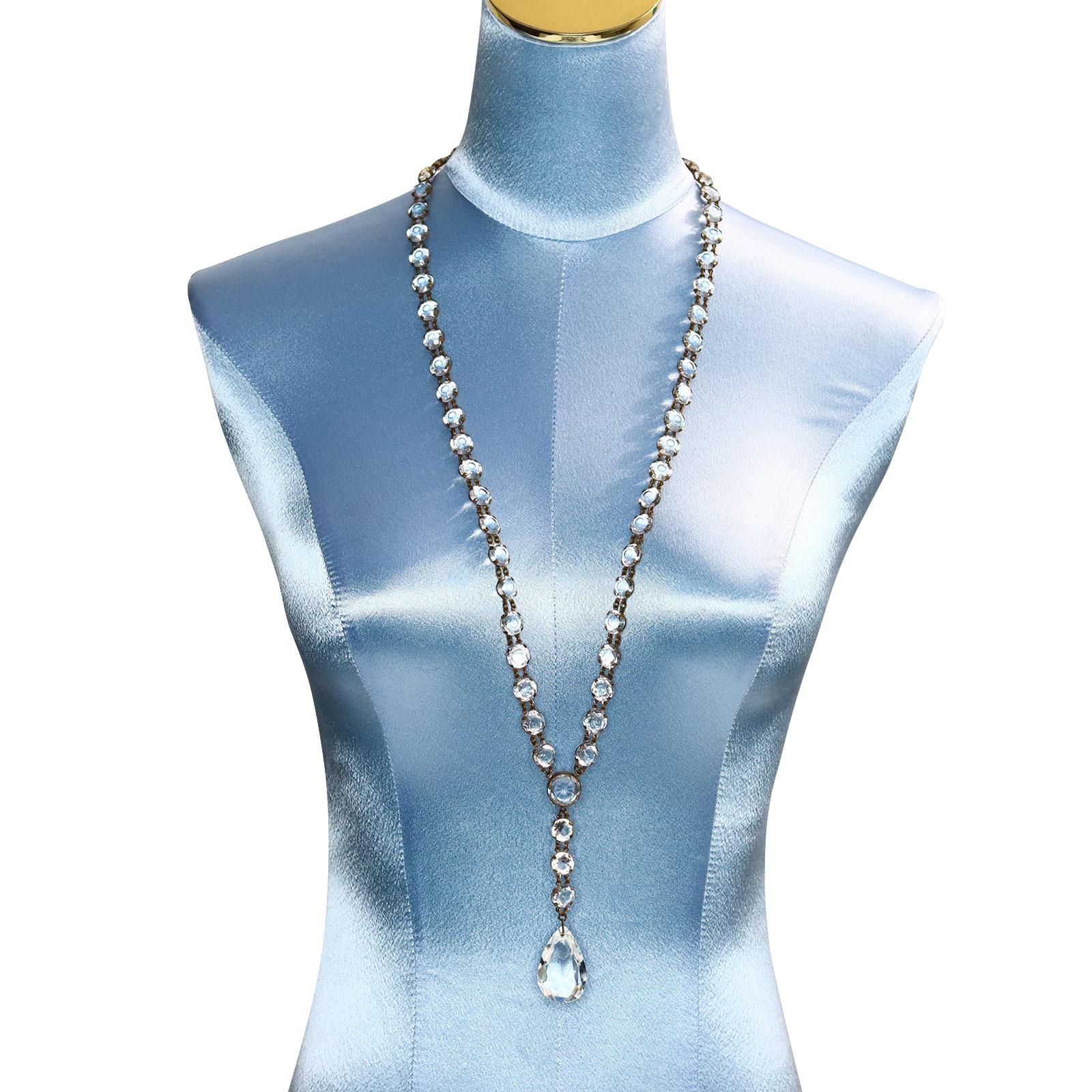 Women's or Men's Vintage Open Back Crystal Sautoir Necklace with Dangling Piece For Sale