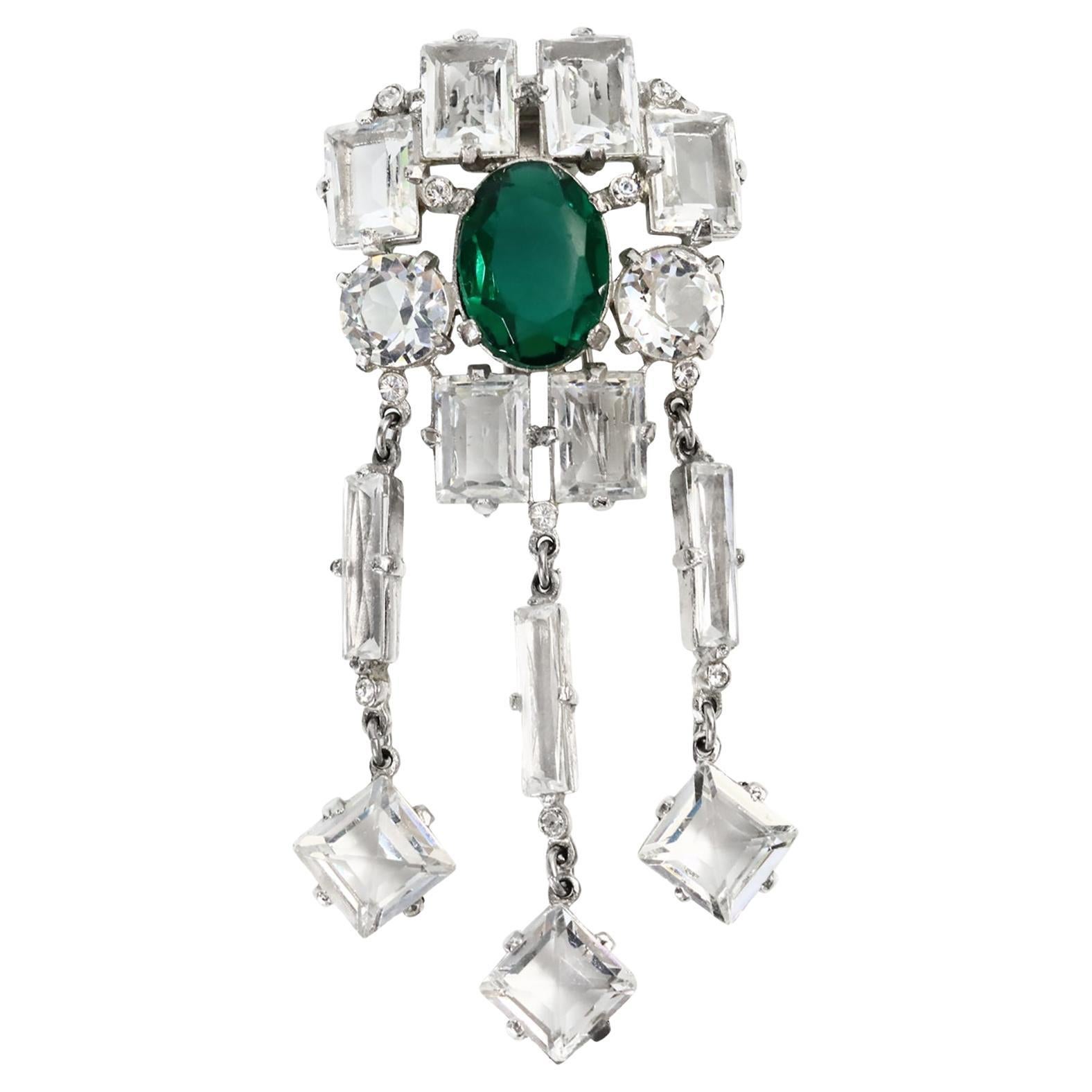 Vintage Open Back Dangling Crystal Clip, ca. 1940er Jahre