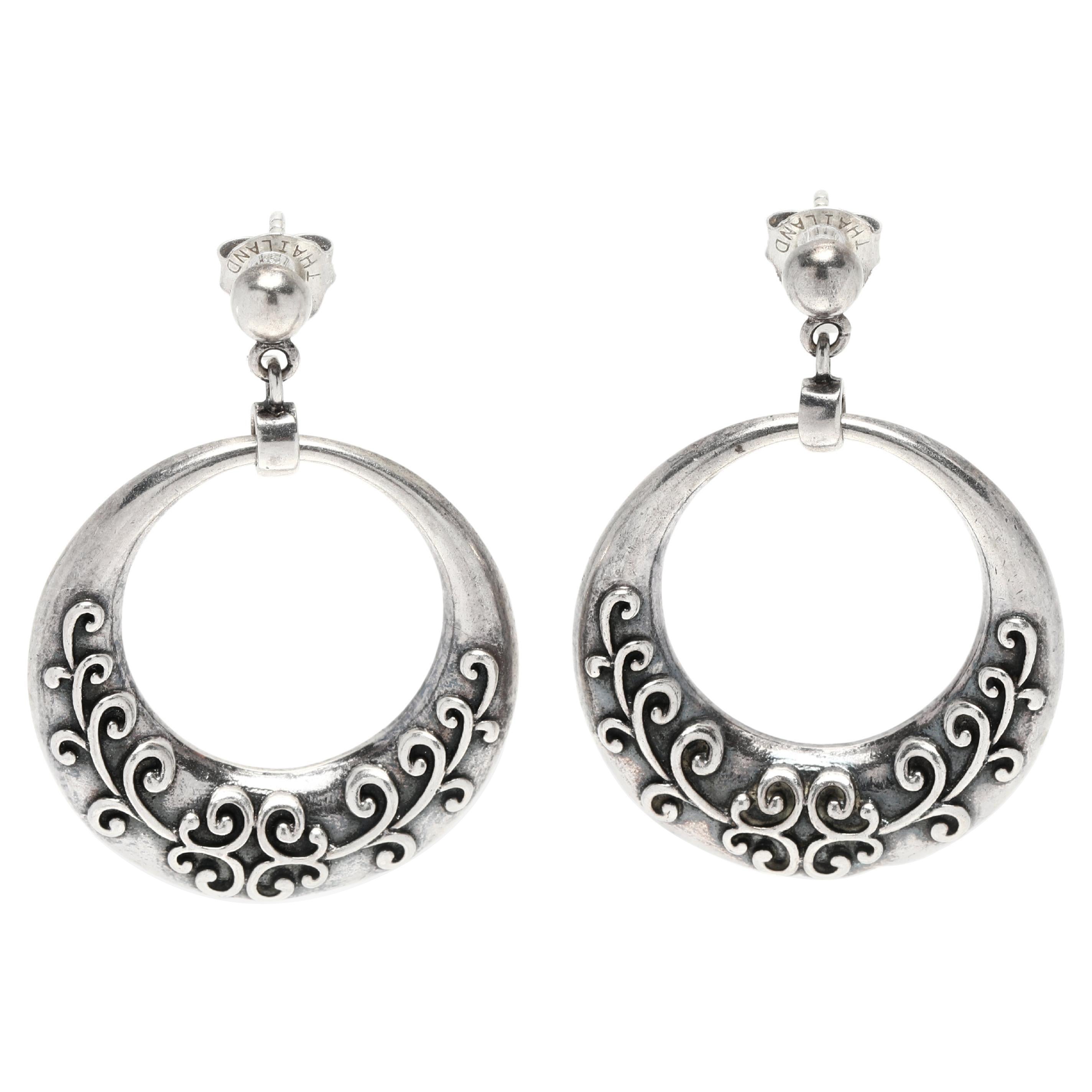 Pendientes colgantes vintage círculo abierto, plata de ley