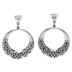 Vintage Open Circle Scroll Dangle Earrings, Sterling Silver