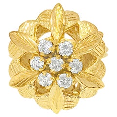 Vintage Open Flower Ladies Diamond & Gold Ring