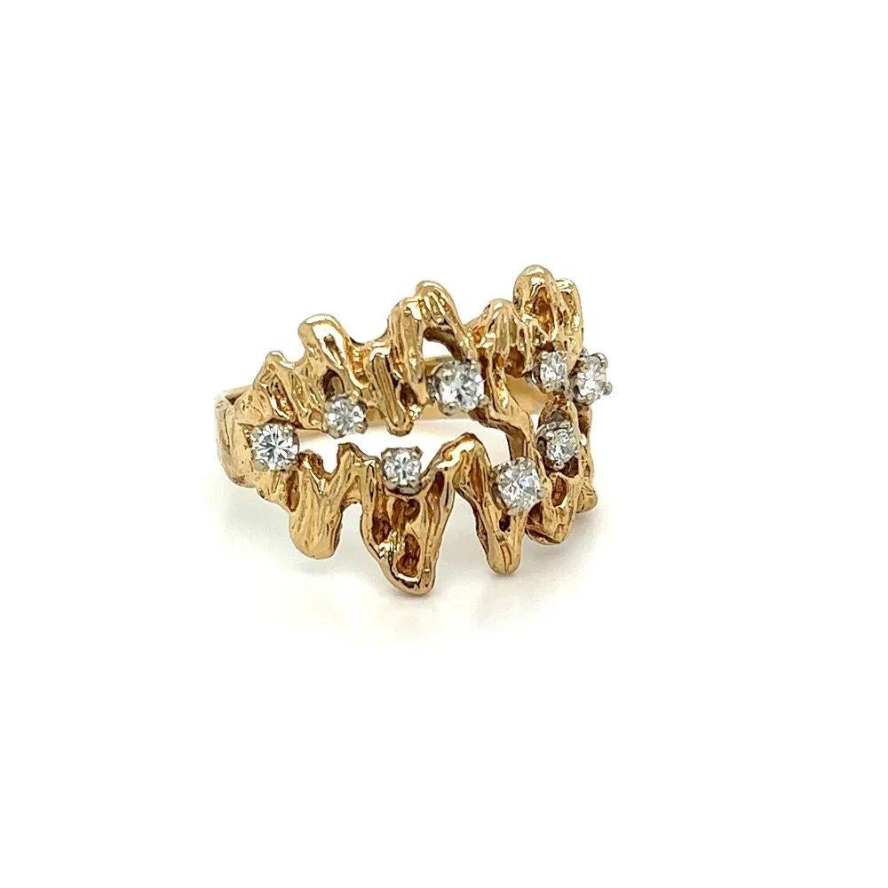 Simply Beautiful! Stylish and finelly detailed open Nugget Gold Diamond Band Ring. Securely Hand set with Diamonds weighing approx. 0.50tcw. Hand crafted in 14K Yellow Gold. Ring size 10, we offer ring resizing. The ring epitomizes vintage charm,