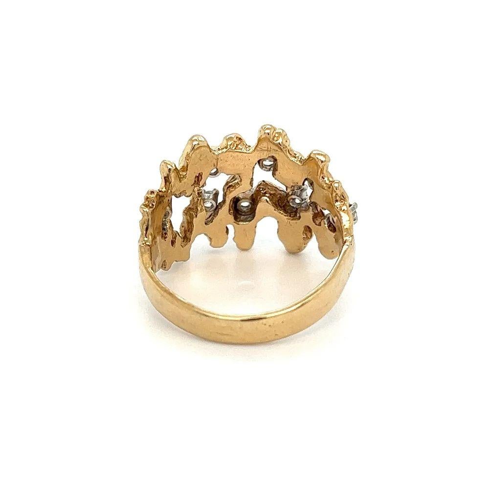 Vintage Open Nugget Scattered Diamond Gold Band Ring In Excellent Condition For Sale In Montreal, QC