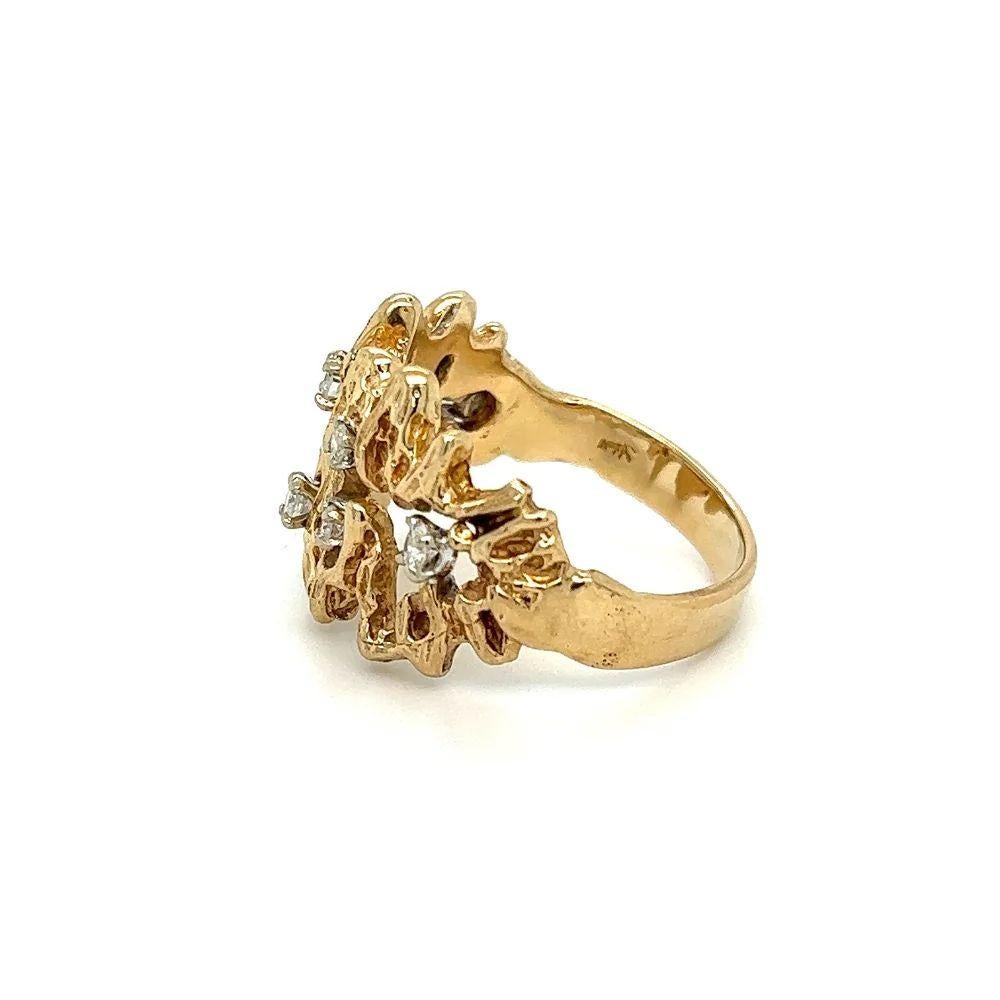 Women's Vintage Open Nugget Scattered Diamond Gold Band Ring For Sale