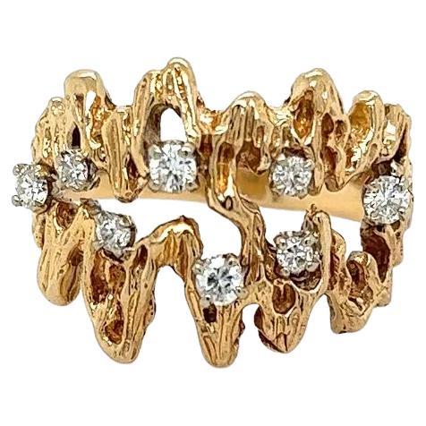Vintage Open Nugget Scattered Diamond Gold Band Ring For Sale