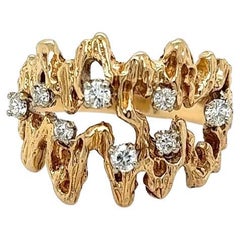 Vintage Open Nugget Scattered Diamond Gold Band Ring
