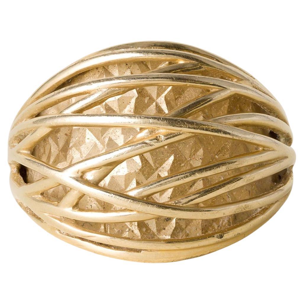 Anello Vintage a cupola a trama aperta in oro giallo 14K