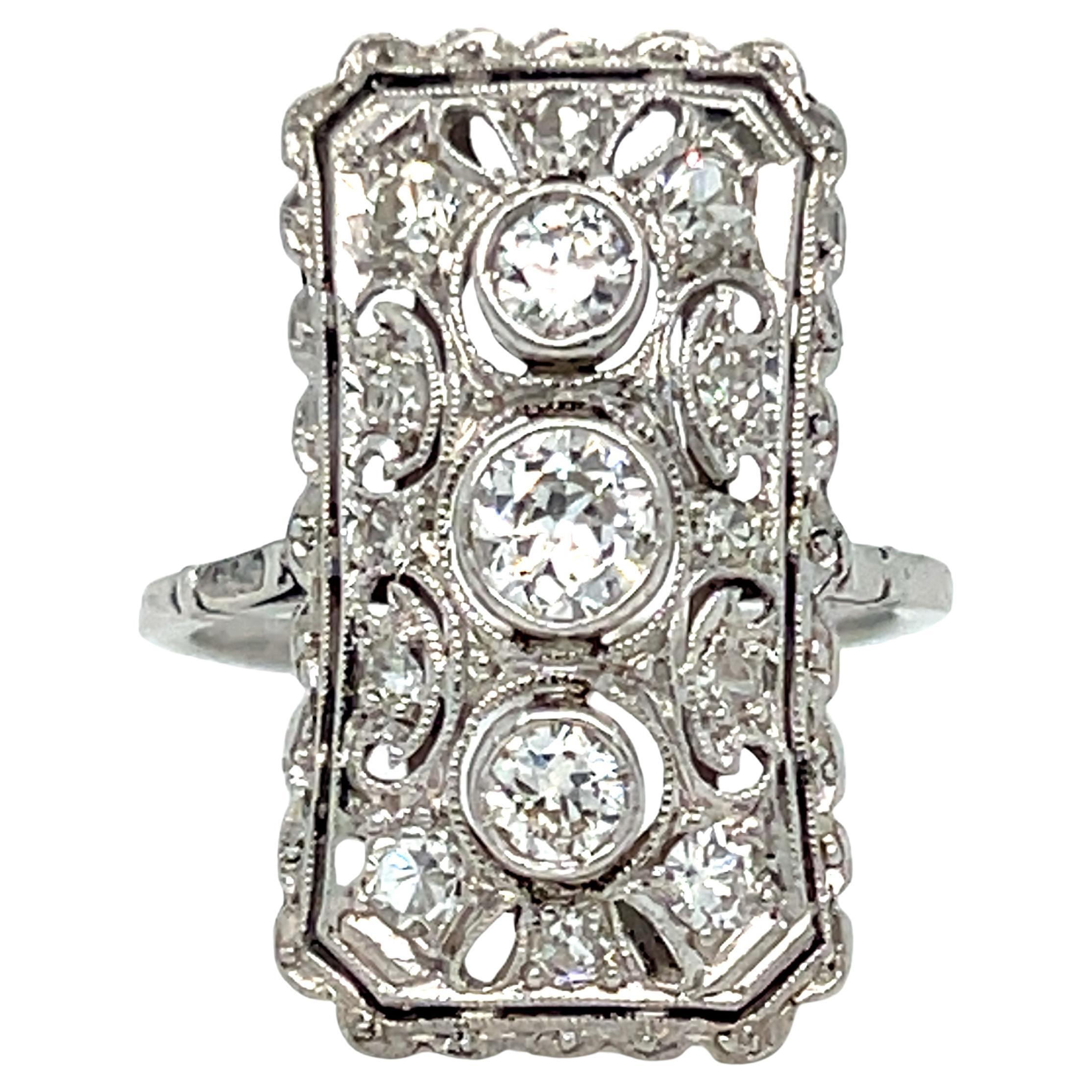 Vintage Open Work Platinum Diamond Cluster Engagement Ring - 1.23ct.