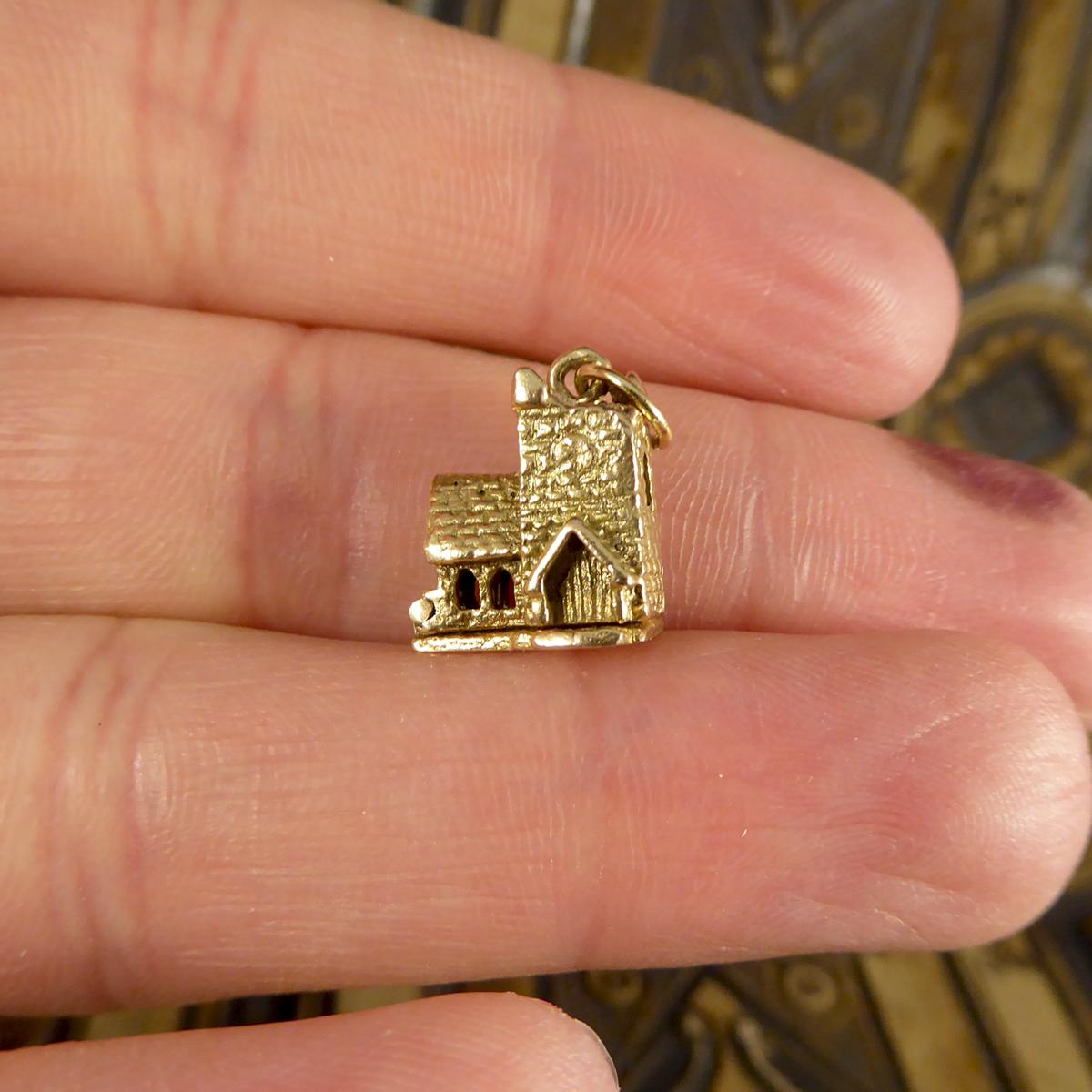 Vintage Opening Church Wedding Scene Charm in 9ct Yellow Gold 3