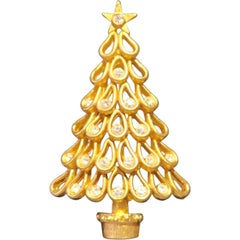 Vintage Openwork Gold Tone Christmas Tree Brooch