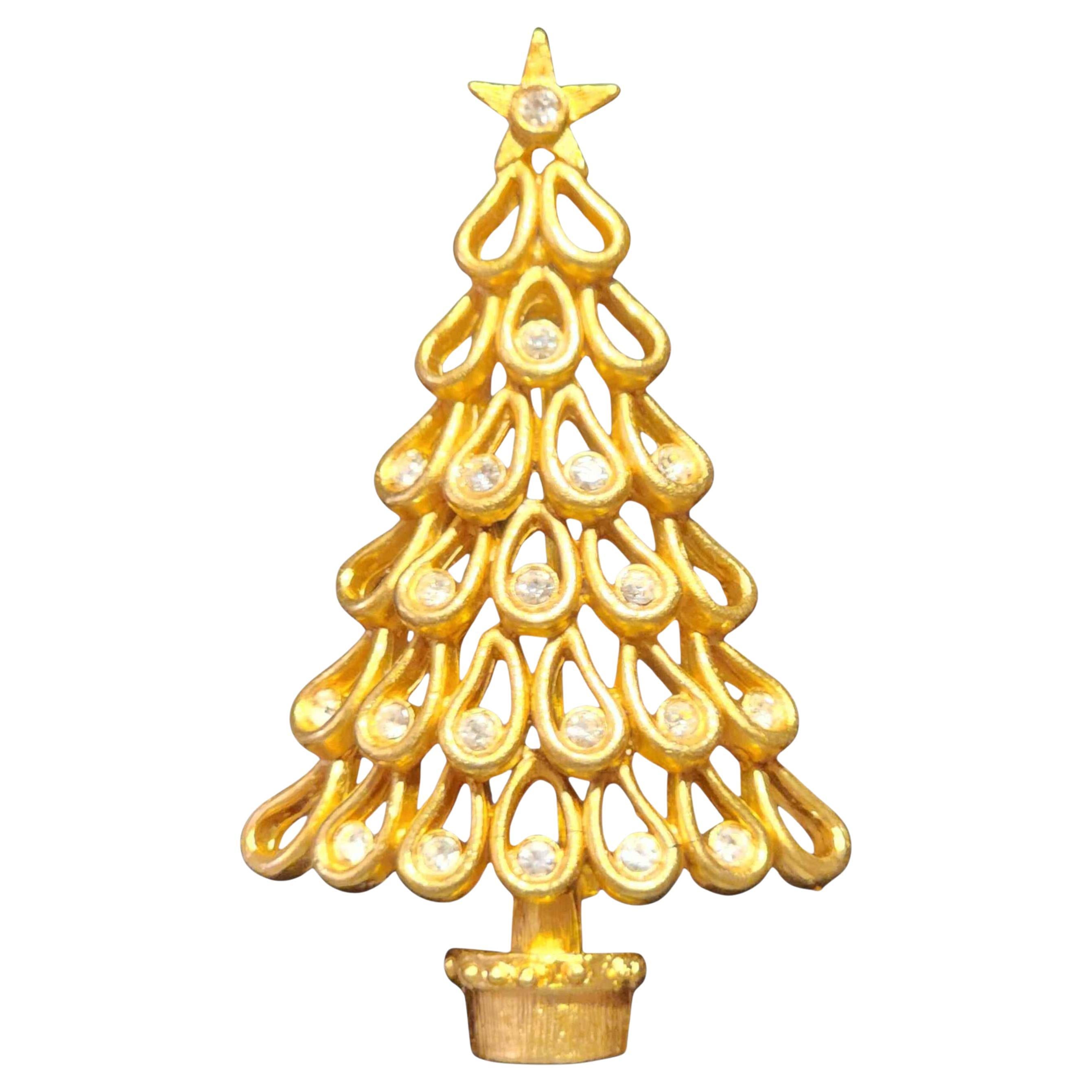 Broche de sapin de Noël vintage ajourée en or ton sur ton