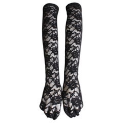 Vintage Opera Gloves Black Lace Floral Pattern Attributed to Norma Kamali OSFM