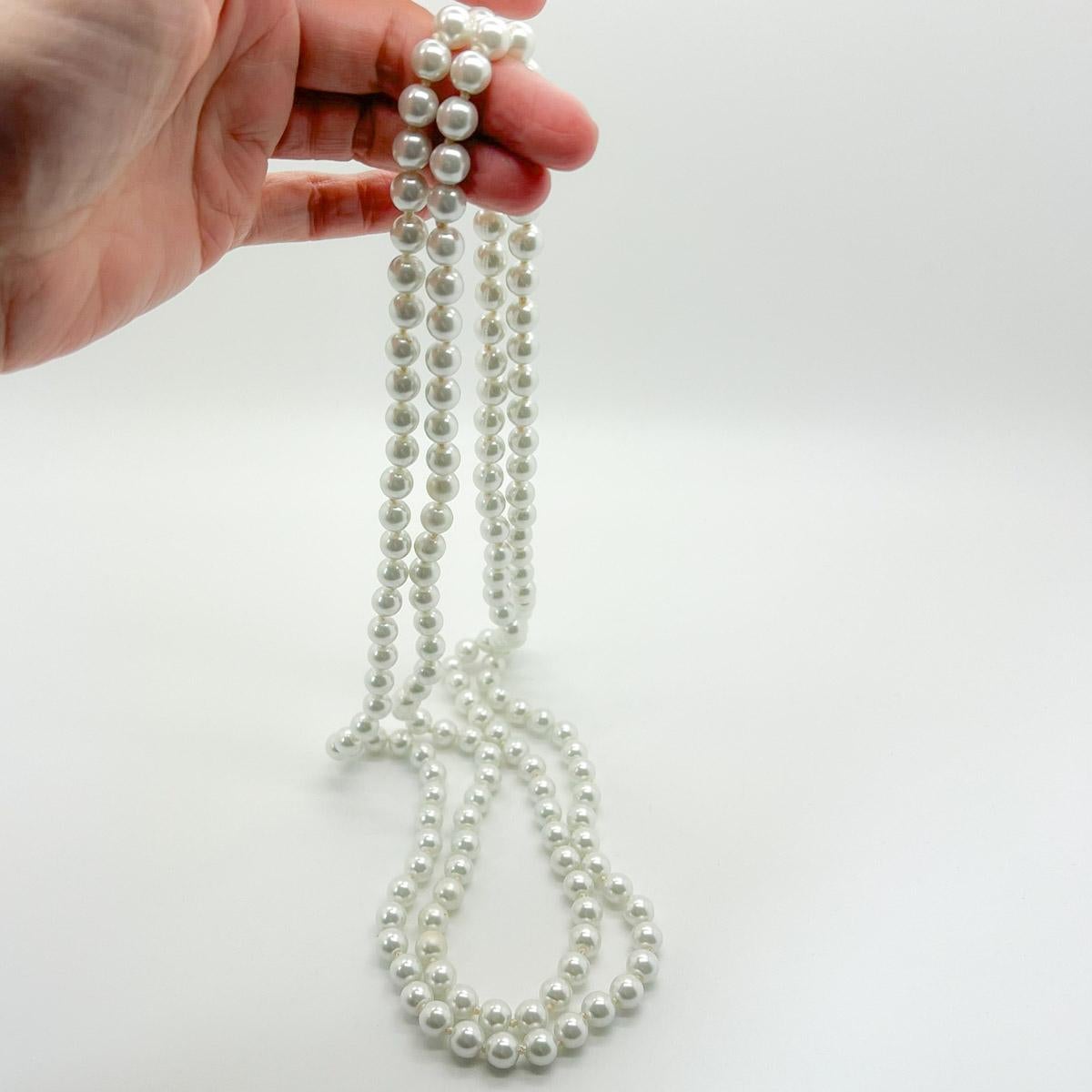 A very long, single Strand of Vintage Opera Length Pearls. A classic and chic addition to your jewel repertoire.

Why not team this gorgeous rope with our Vintage Coro Renaissance Pendant or Vintage Emerald & Sapphire Glass Cruciform Brooch for a