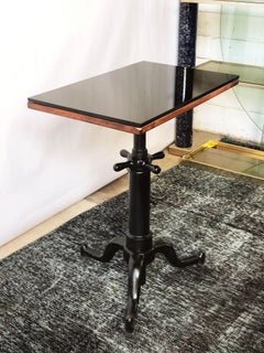 Vintage Optometrist Swivel Table with Black Glass Top and Cast Iron Base, 1940s