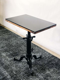 Vintage Optometrist Swivel Table with Black Glass Top and Cast Iron Base, 1940s