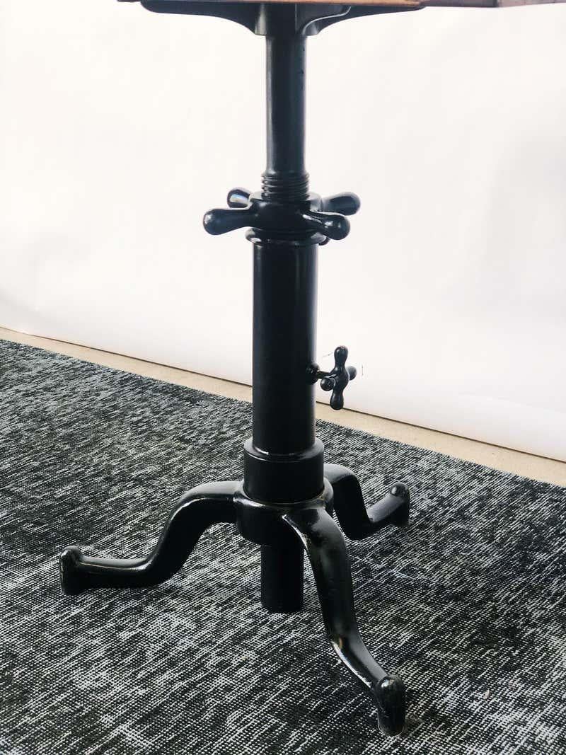 20th Century Vintage Optometrist Swivel Table with Black Glass Top and Cast Iron Base, 1940s
