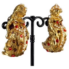 Vintage Opulent JACKY DE G Jewelled Lady Figural Earrings