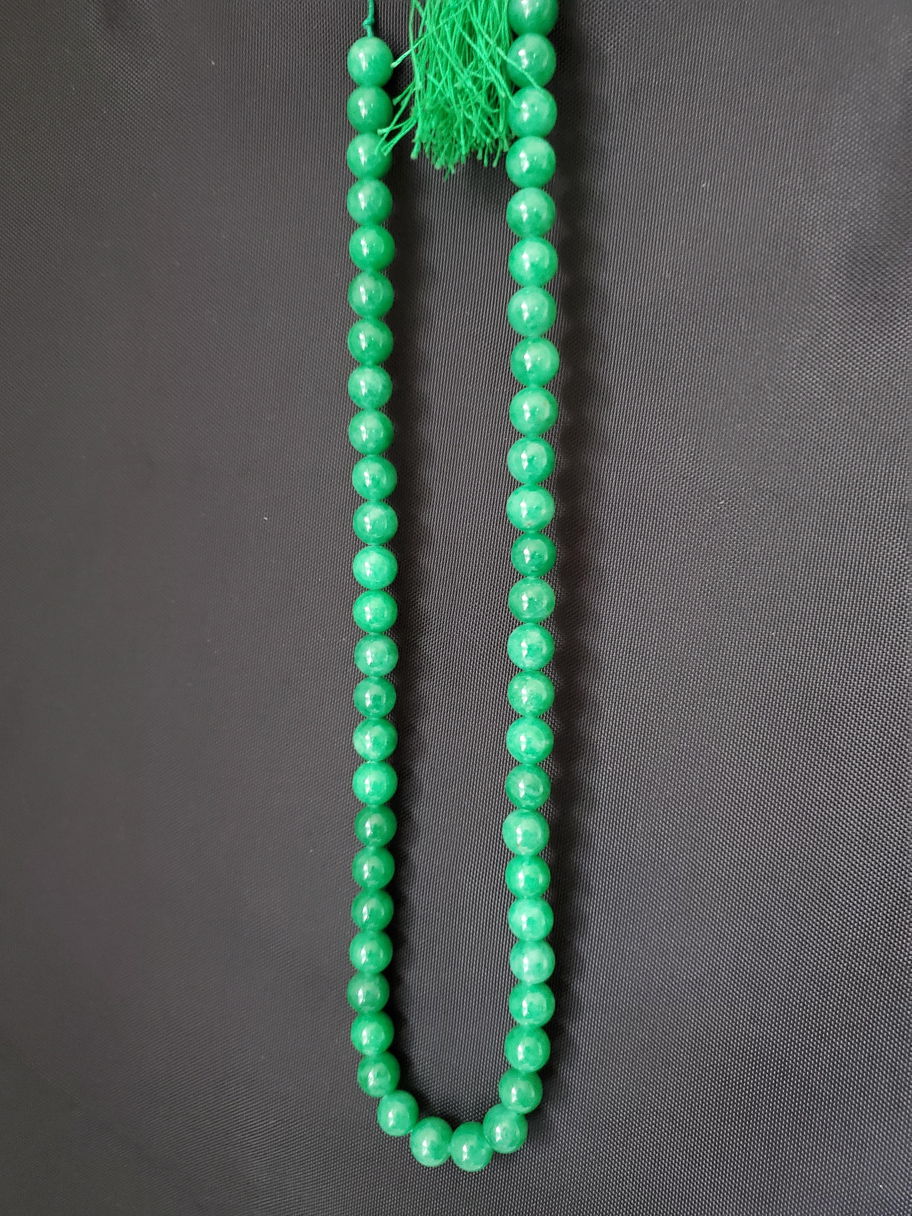 Chinese Export Vintage or Antique Emerald Green Jadeite Necklace, Mala, or Prayer Beads