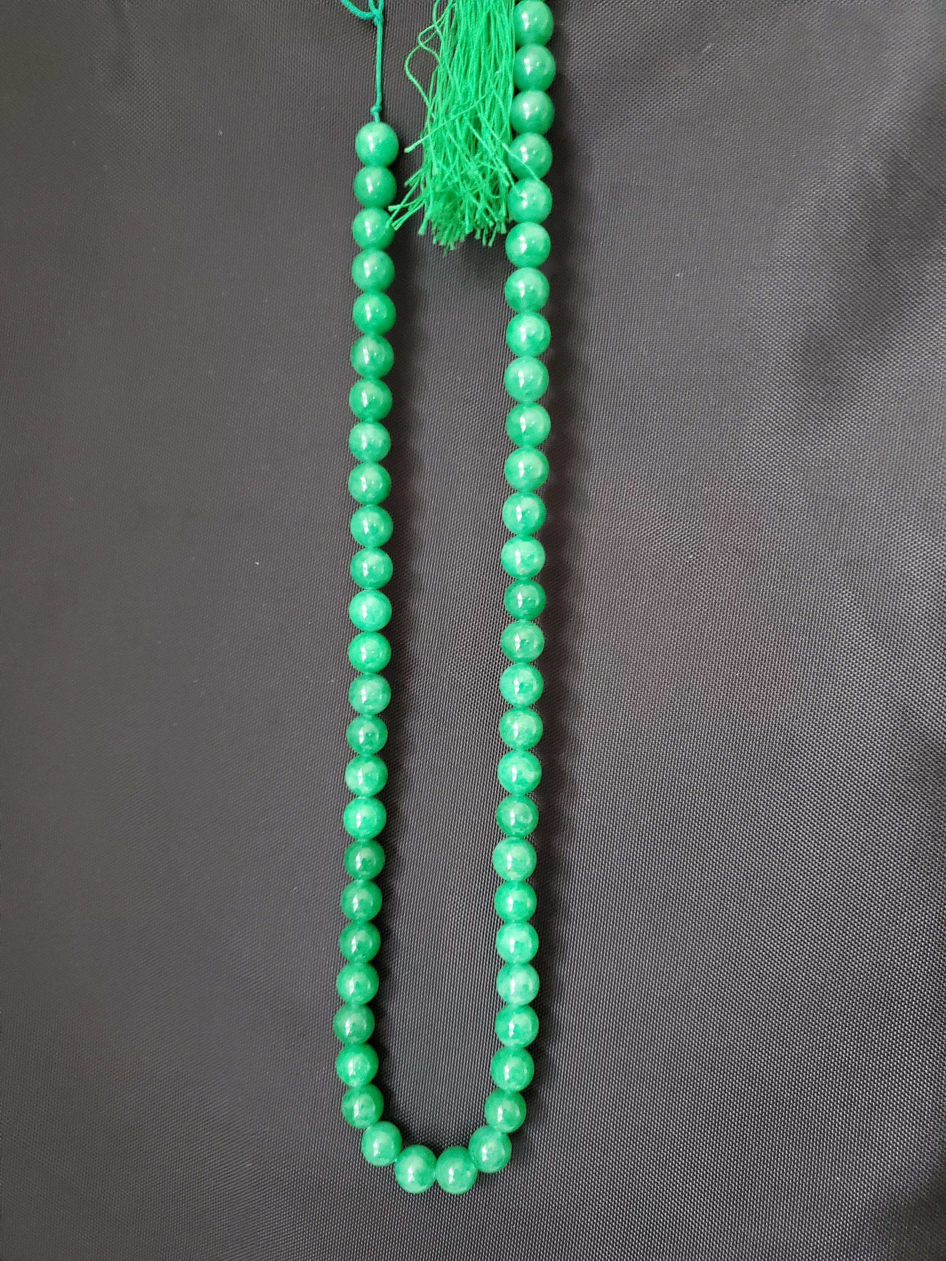 Chinese Vintage or Antique Emerald Green Jadeite Necklace, Mala, or Prayer Beads