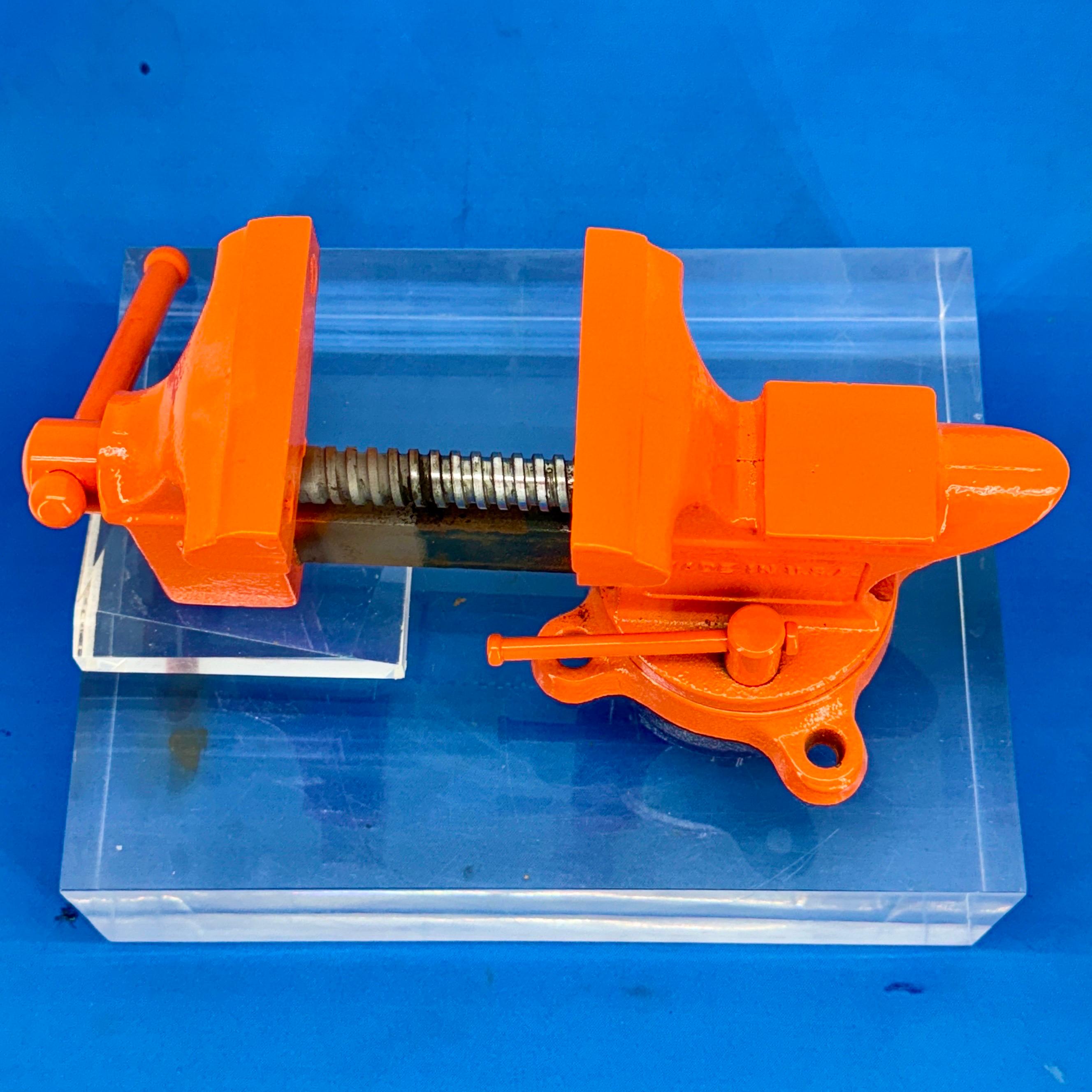 Cast Vintage Orange 3 1/2 Inch Iron Vice by Dunlap