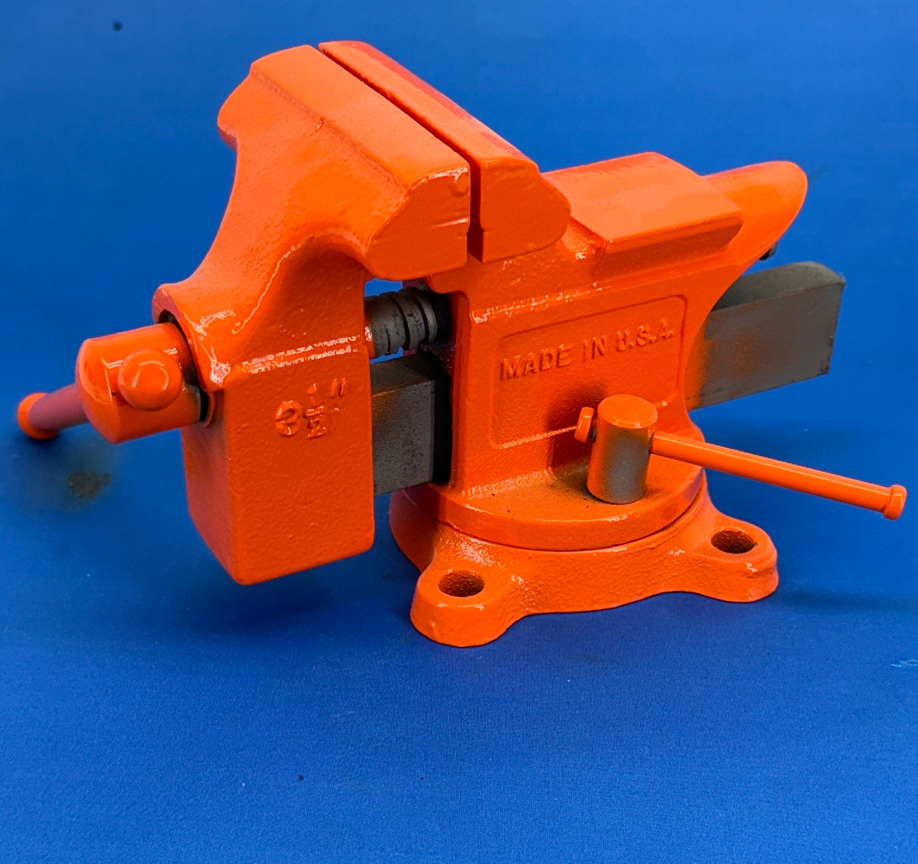 Vintage Orange 3 1/2 Inch Iron Vice by Dunlap 1