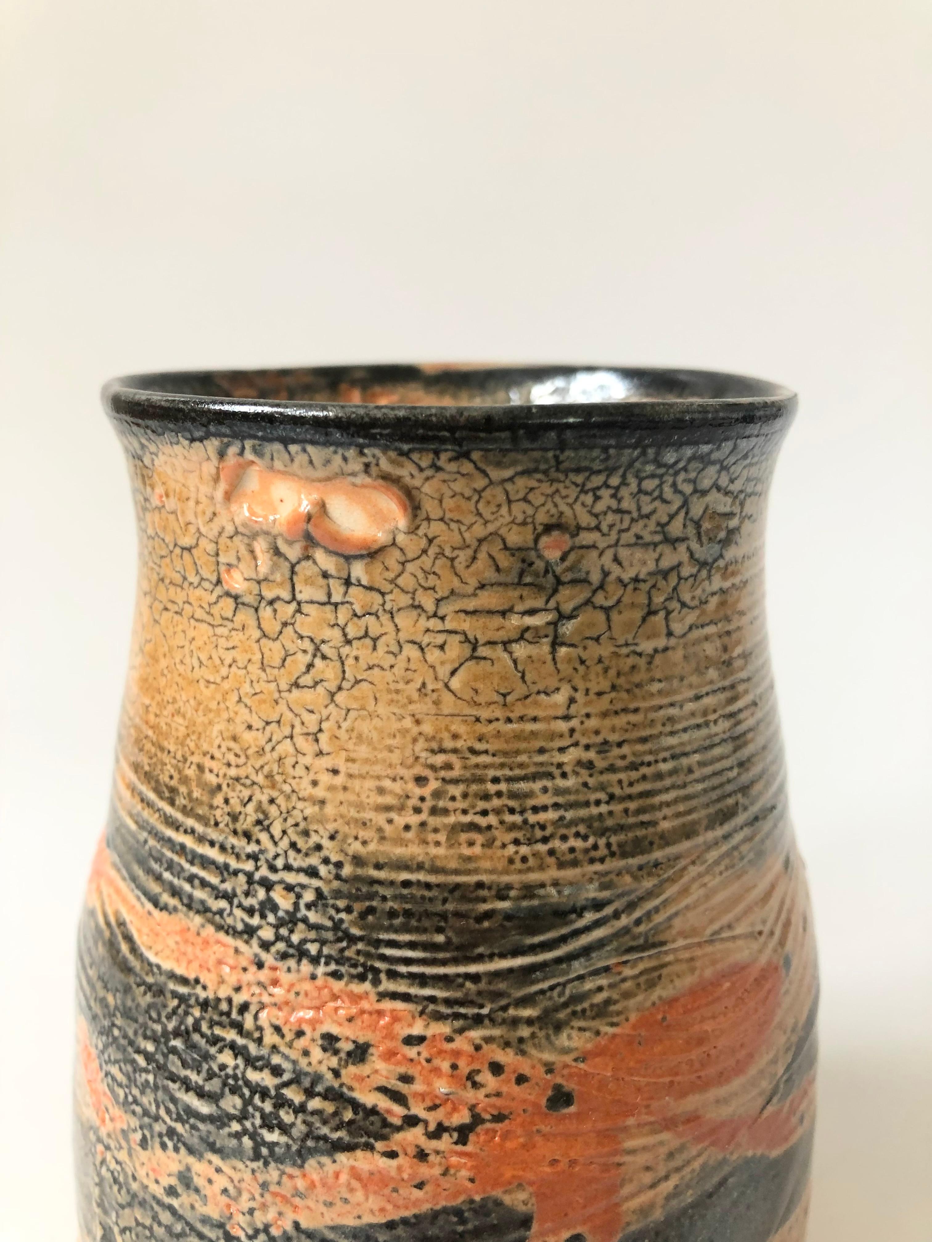 Vintage Orange and Black Studio Pottery Vase In Good Condition In Vallejo, CA