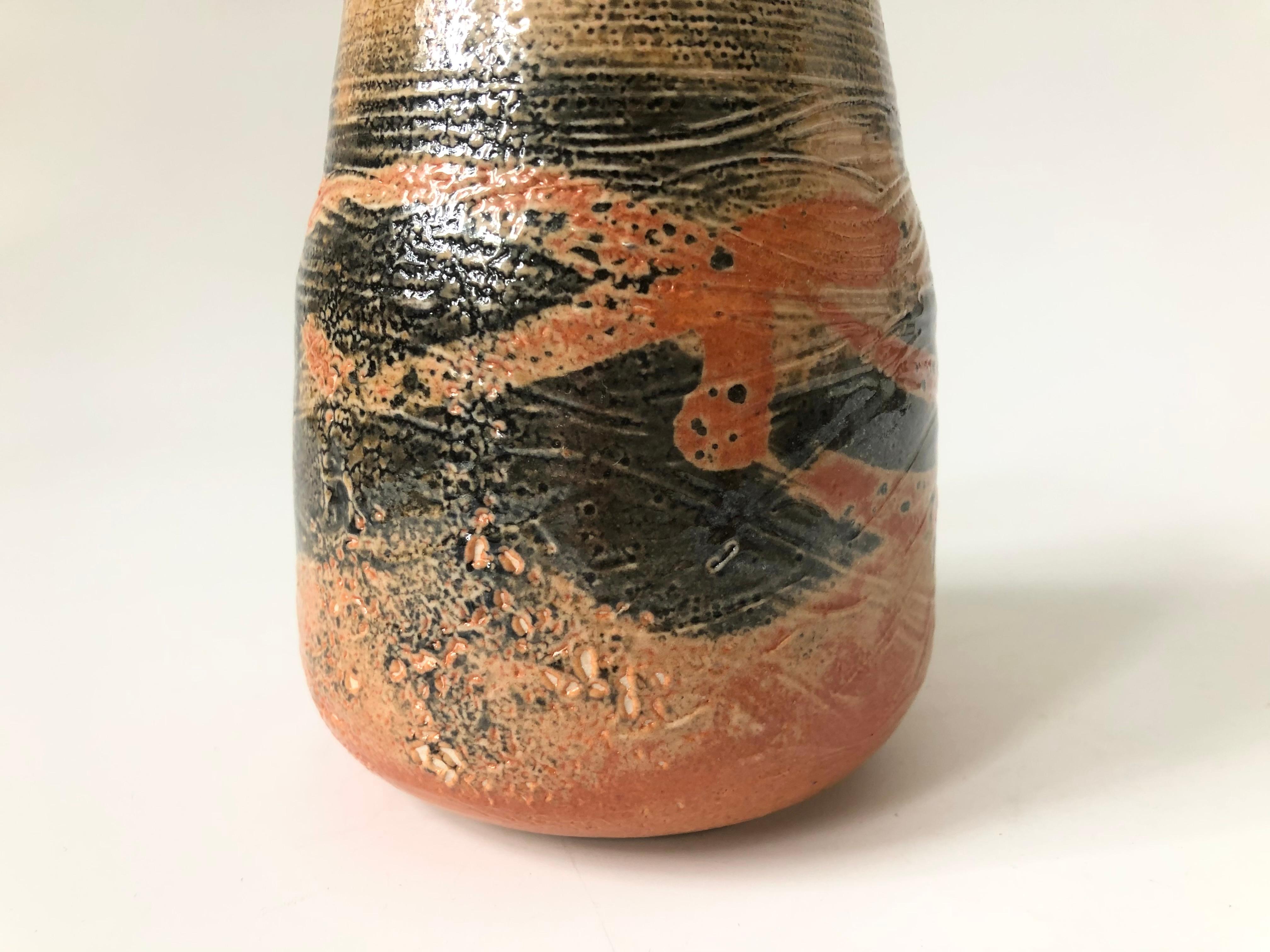 20th Century Vintage Orange and Black Studio Pottery Vase