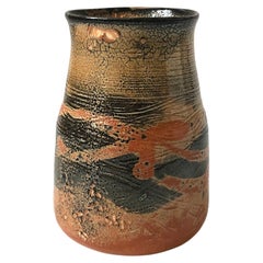 Vintage Orange and Black Studio Pottery Vase