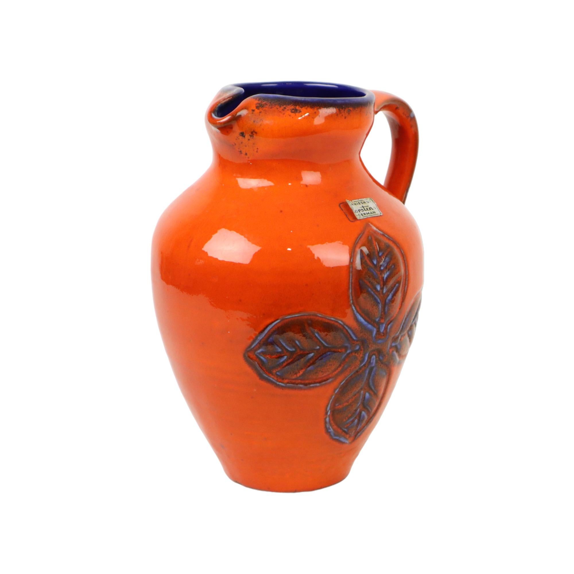 Tedesco Vaso d'epoca arancione e blu smaltato Germania Ovest Carstens 116-2L in vendita