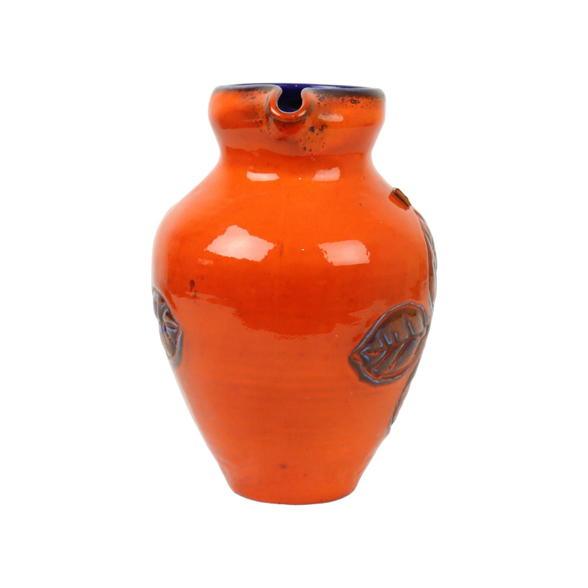 Smaltato Vaso d'epoca arancione e blu smaltato Germania Ovest Carstens 116-2L in vendita