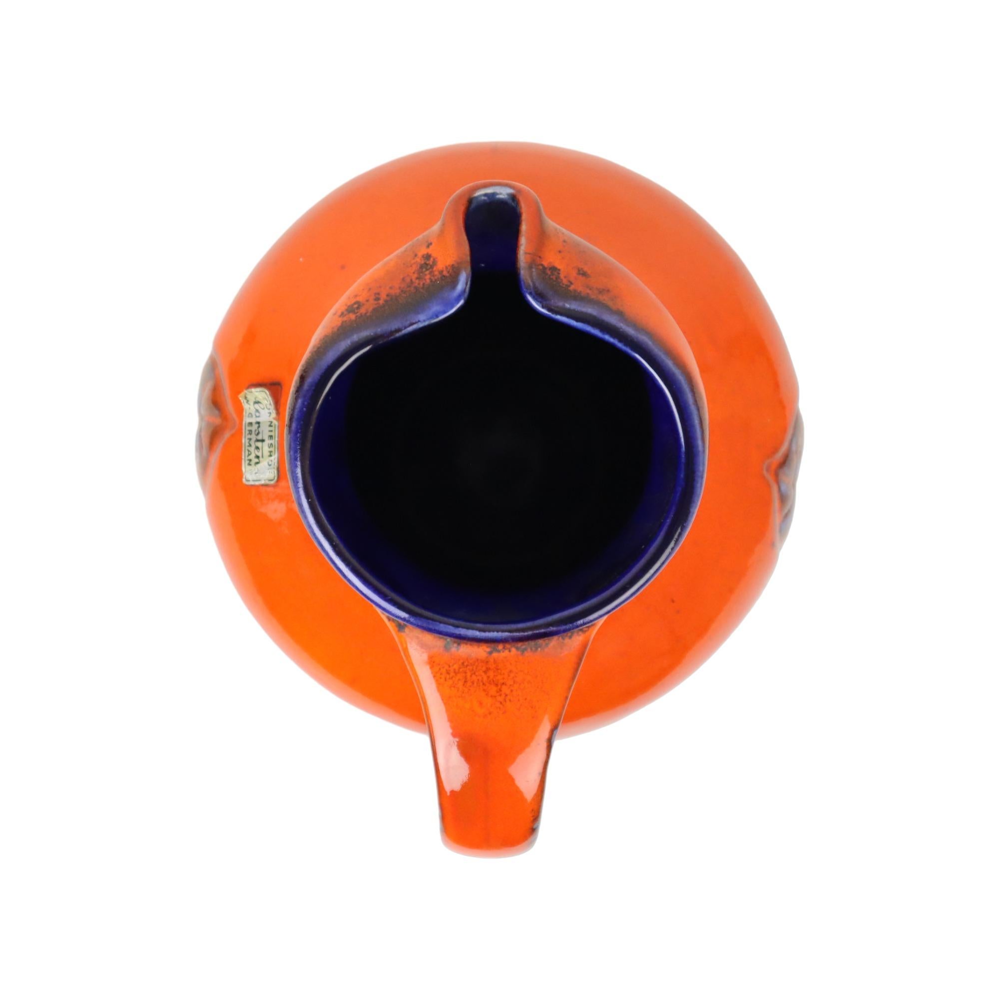 Vaso d'epoca arancione e blu smaltato Germania Ovest Carstens 116-2L in vendita 2