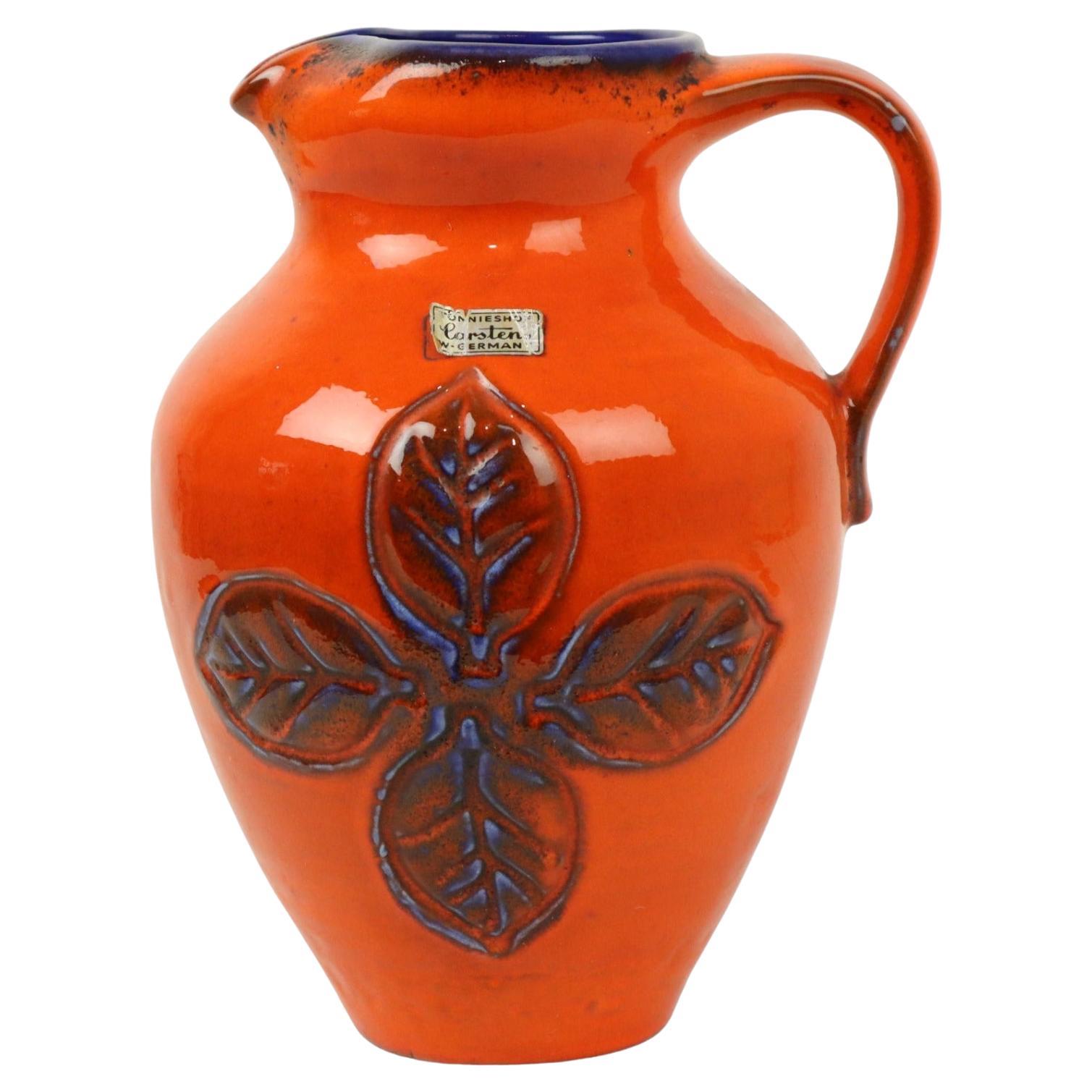 Vaso d'epoca arancione e blu smaltato Germania Ovest Carstens 116-2L in vendita