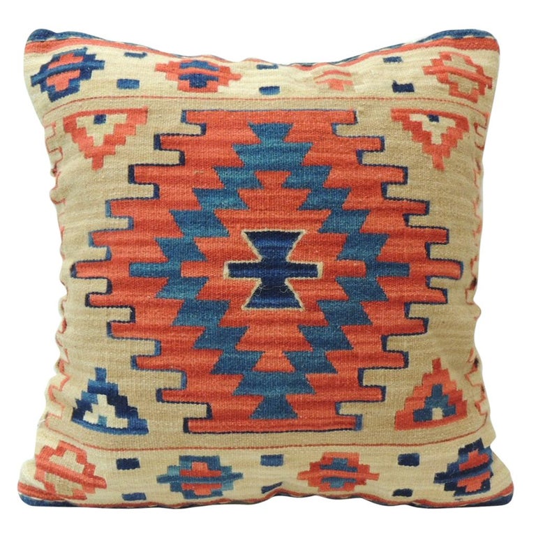 Vintage Orange And Blue Kilim Decorative Pillow For Sale At 1stdibs