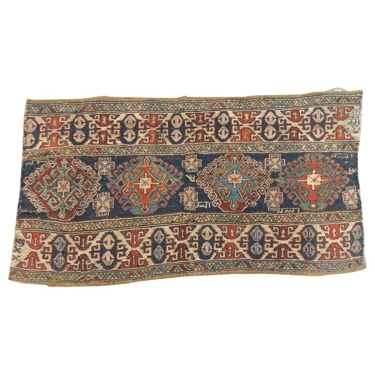 Vintage Orange and Blue Kilim "Mafrash" Rug Fragment For Sale at 1stDibs