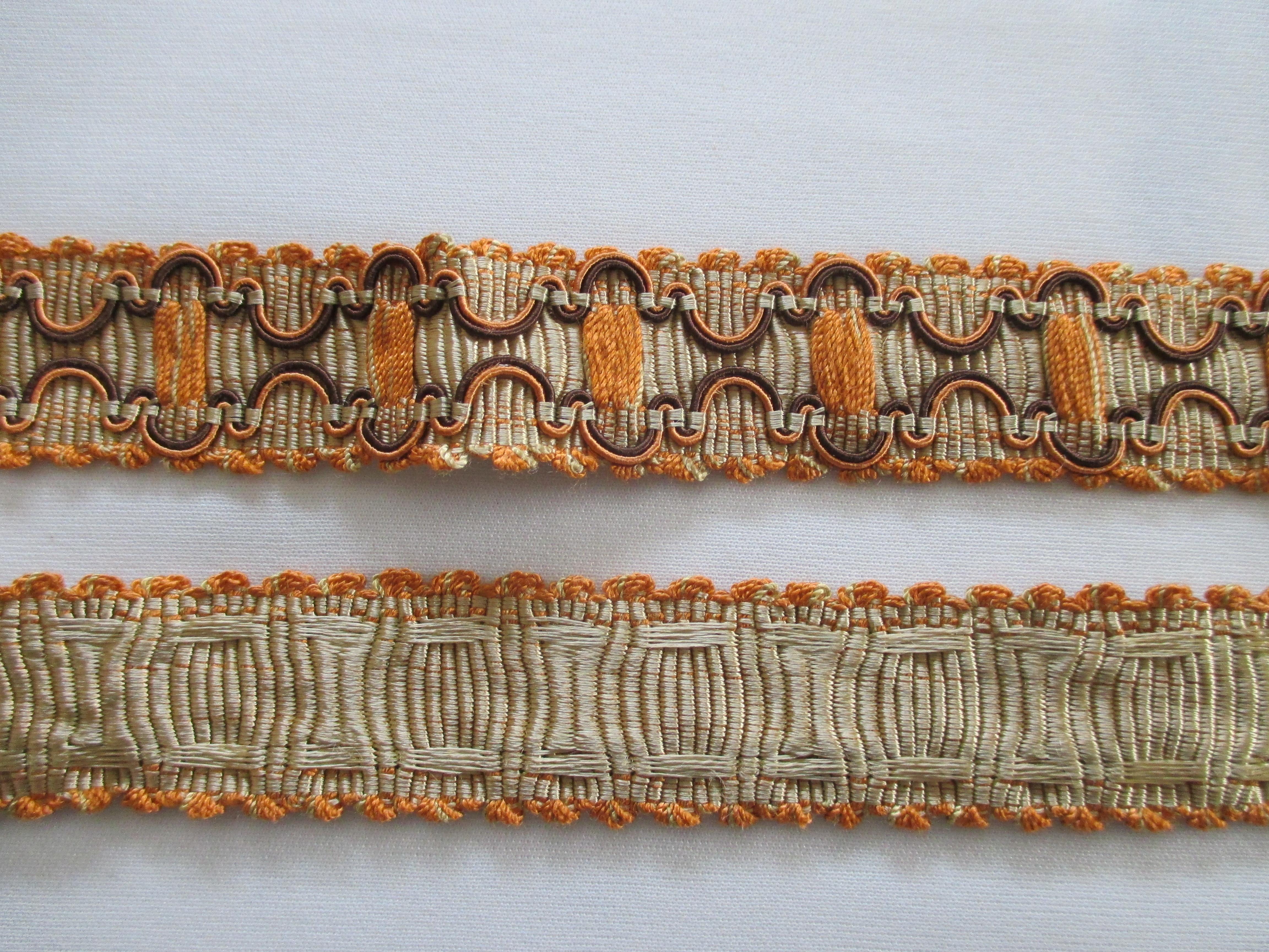 Bohemian Vintage Orange and Brown Braided Gimp Silk Decorative Trim